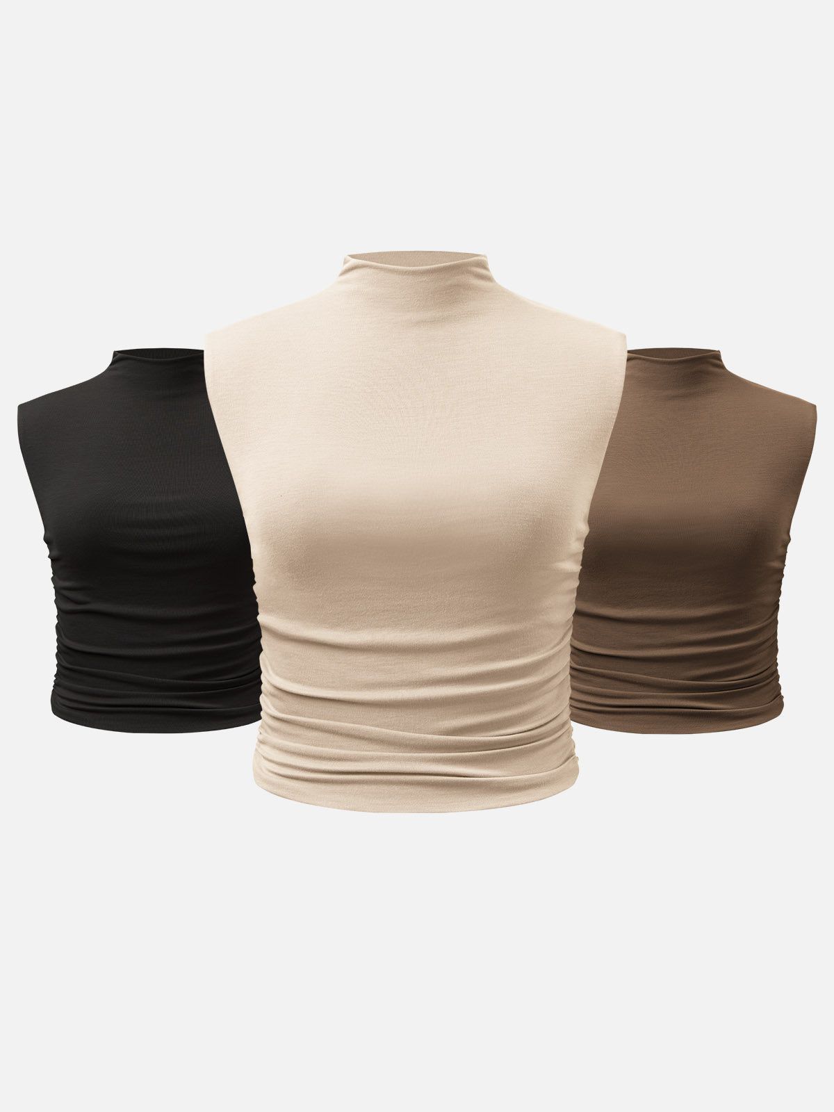 Eco-SkinKiss® Workleisure Mock Neck Ruched Sides Tank Top-3Pcs Set sold by ogl move product image thumbnail 2