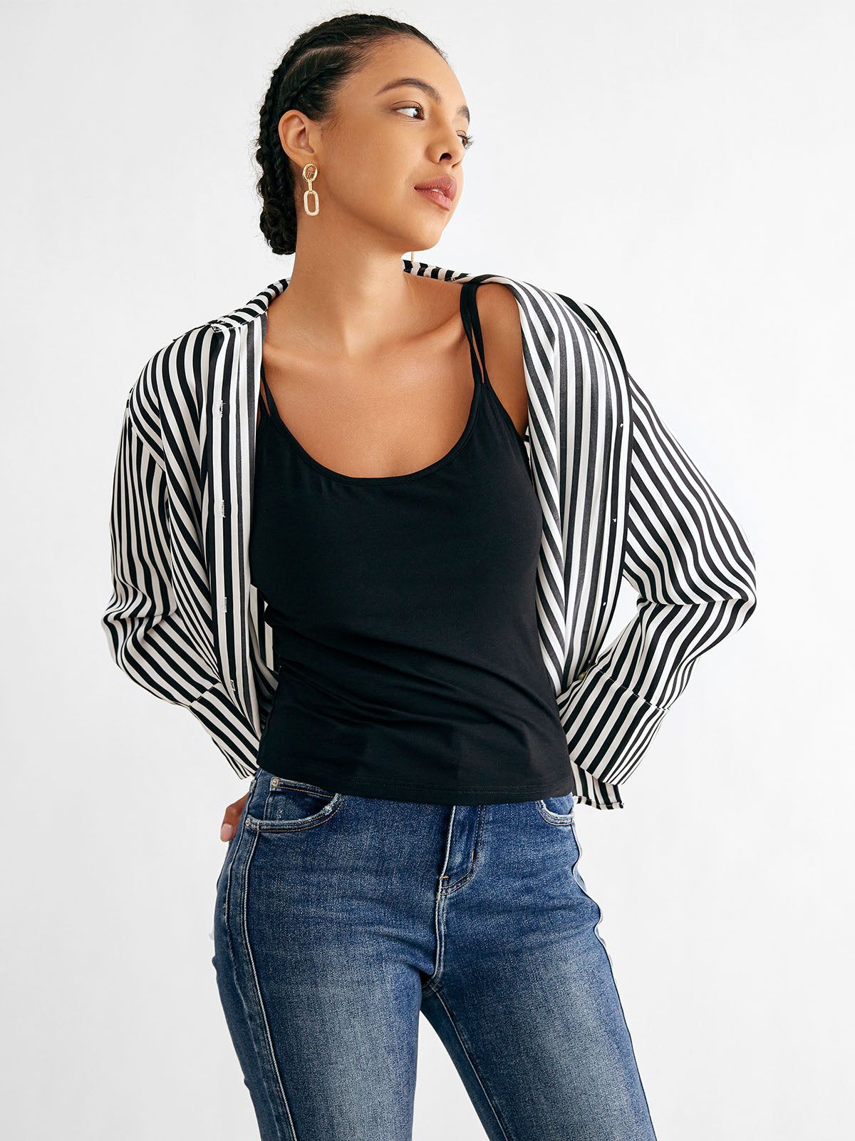 Silk-Like Striped Acetate Oversized Button-Up Shirt sold by ogl move product image thumbnail 3