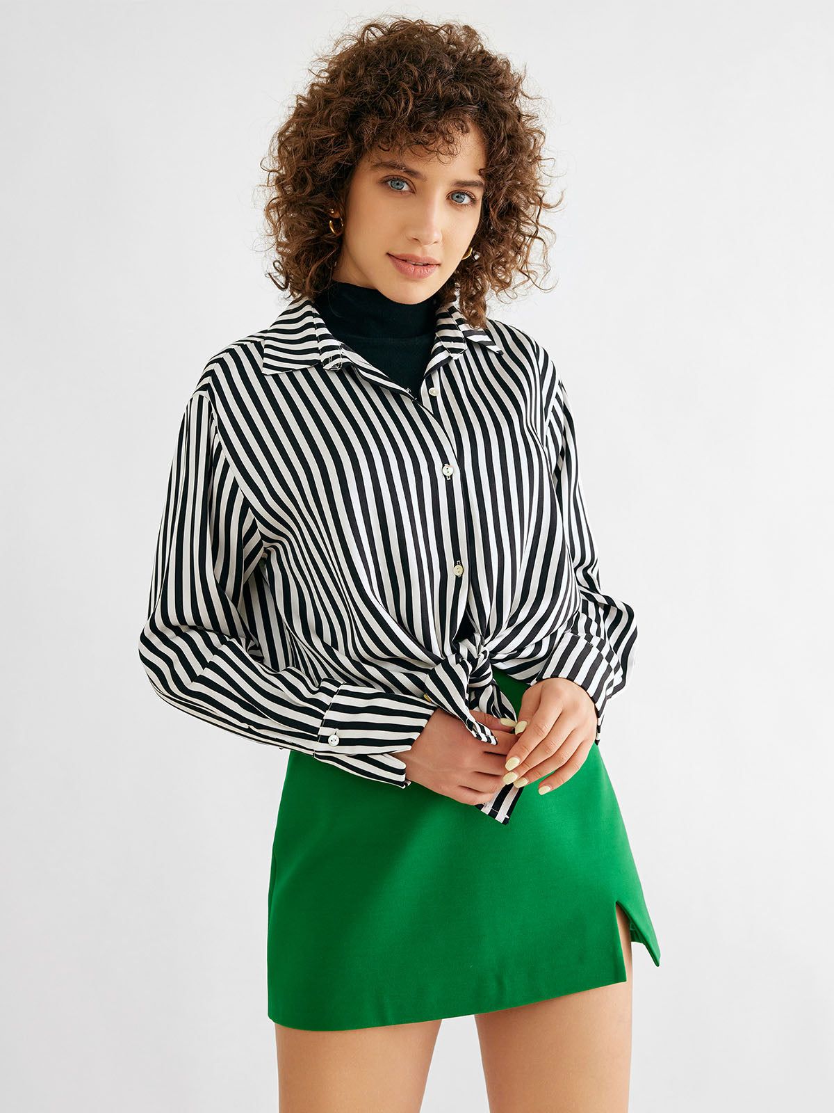 Silk-Like Striped Acetate Oversized Button-Up Shirt sold by ogl move product image thumbnail 5
