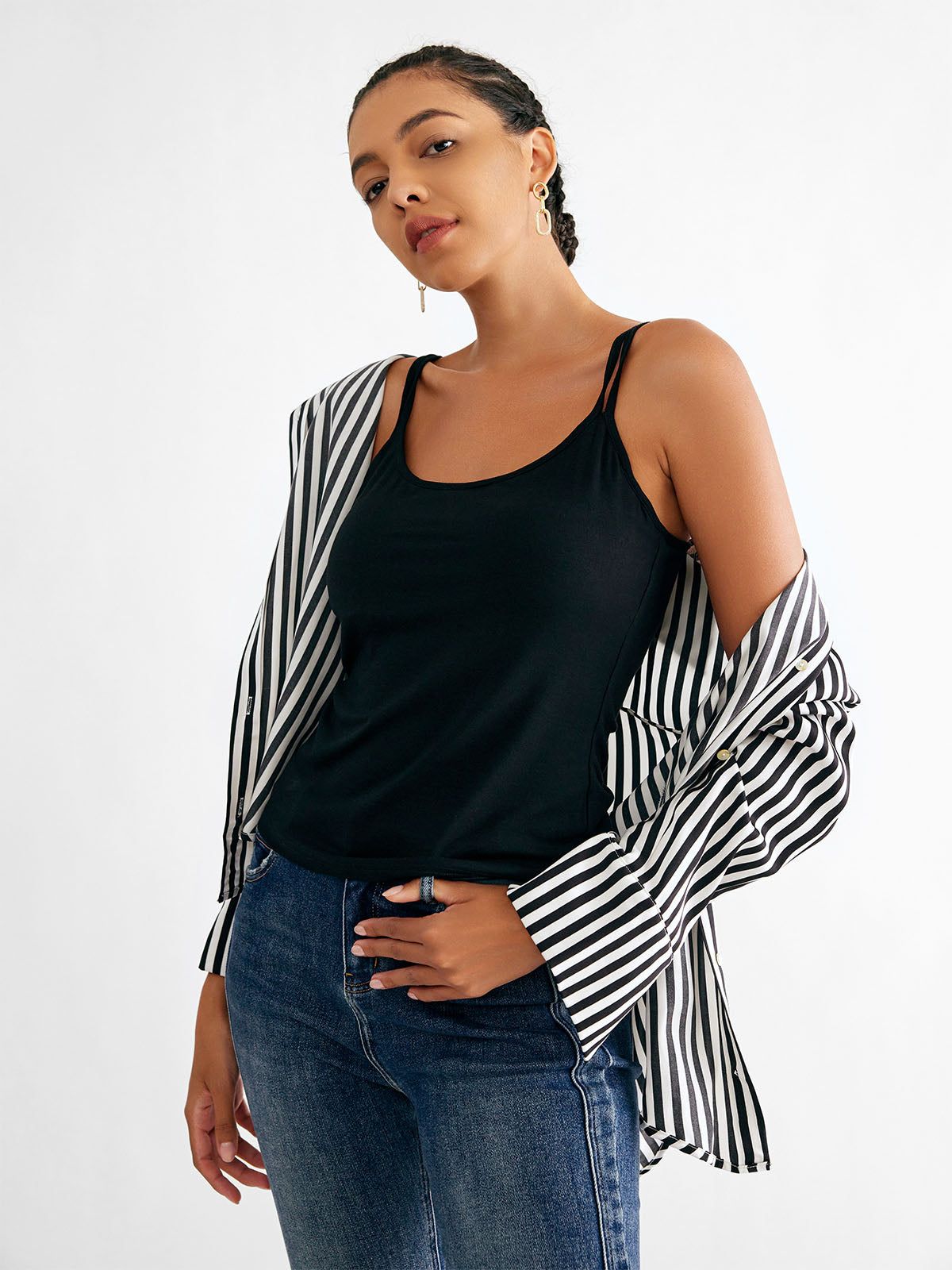 Silk-Like Striped Acetate Oversized Button-Up Shirt sold by ogl move product image thumbnail 4