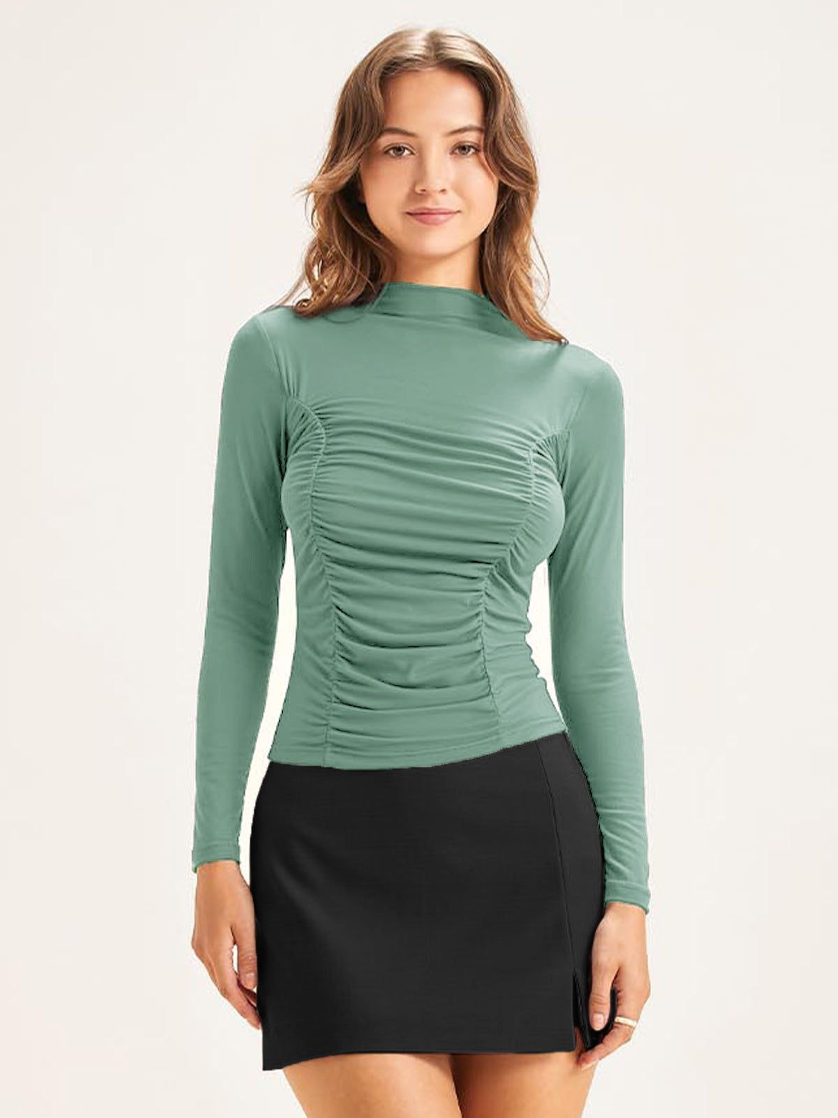 Eco-SkinKiss® Princess Ruching Mock Neck Top sold by ogl move