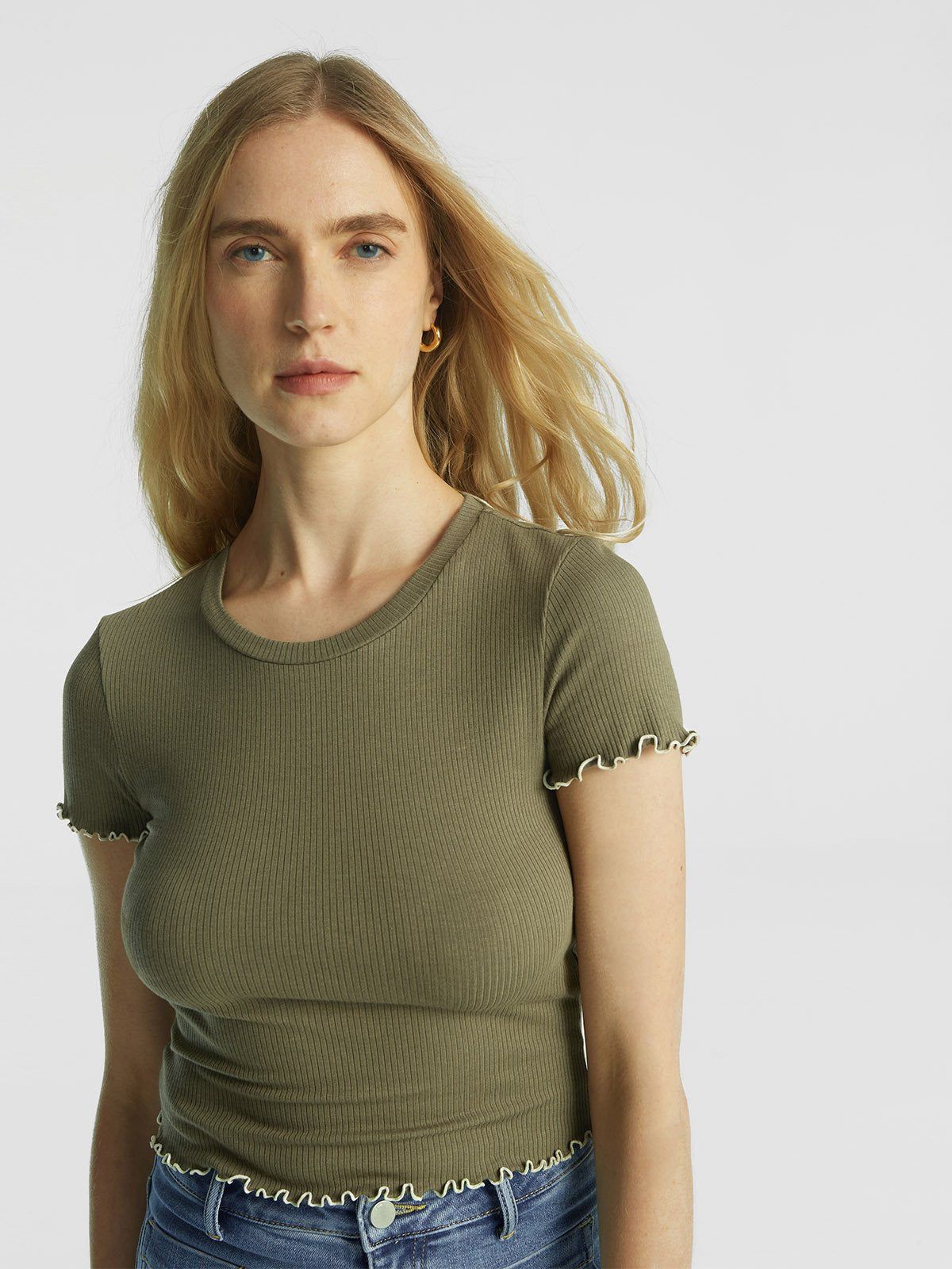 Plantive™ Lettuce-Edge Rib-Knit Short Sleeve sold by ogl move product image thumbnail 6