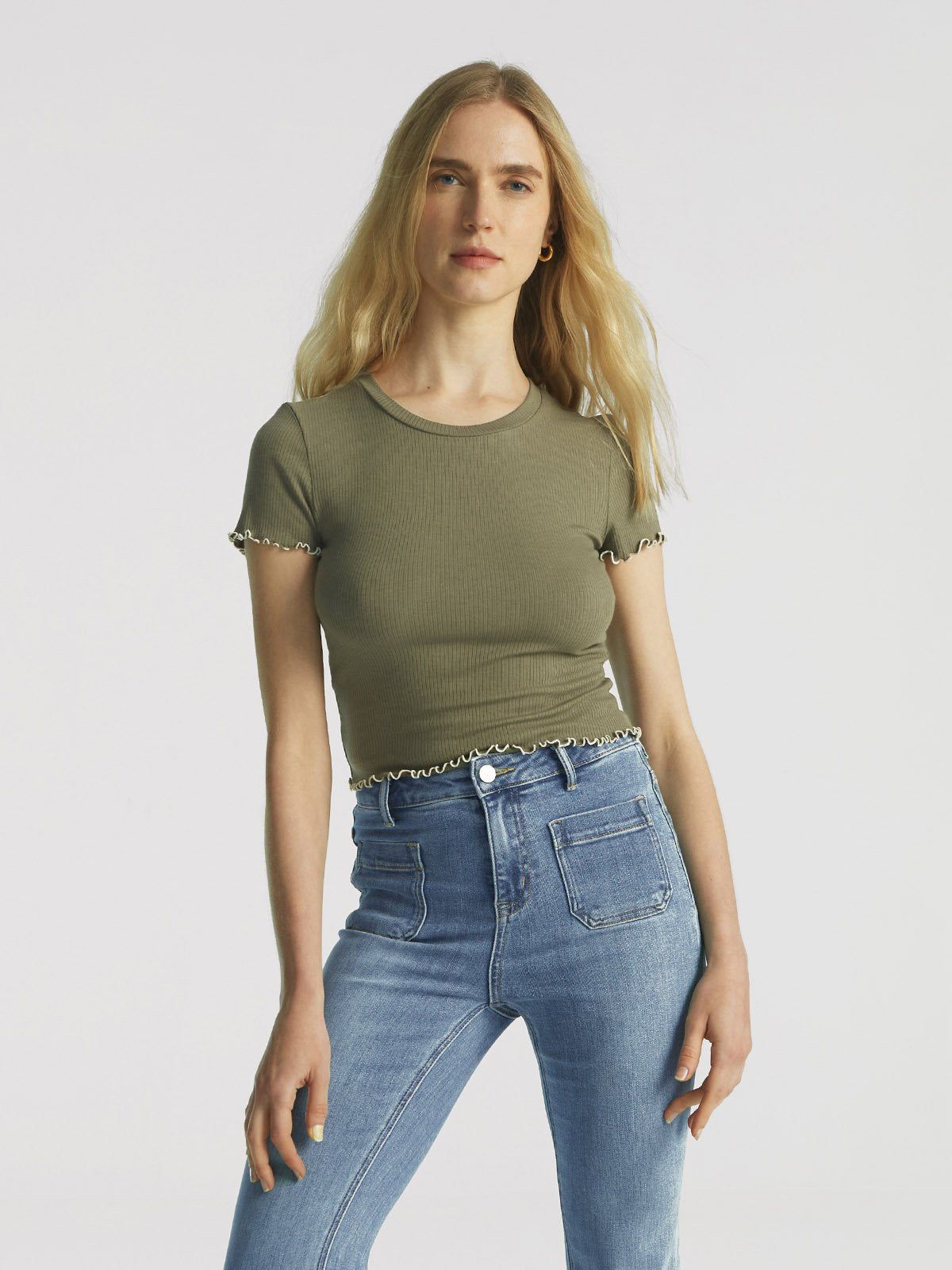 Plantive™ Lettuce-Edge Rib-Knit Short Sleeve sold by ogl move