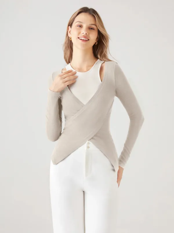 Contrast Color Faux-Two Surplice Brami Top sold by ogl move