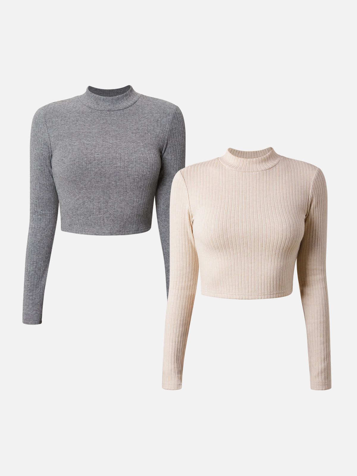 Cashmere-Like Thermal Mock Neck Crop Top -2Pcs Set sold by ogl move product image thumbnail 2