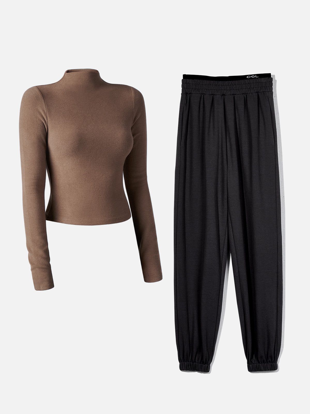 Double Waistband Sweatpants-Classic & Mock Neck Crop Top-2Pcs Set sold by ogl move product image thumbnail 3