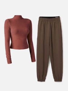 Double Waistband Sweatpants-Classic & Mock Neck Crop Top-2Pcs Set sold by ogl move