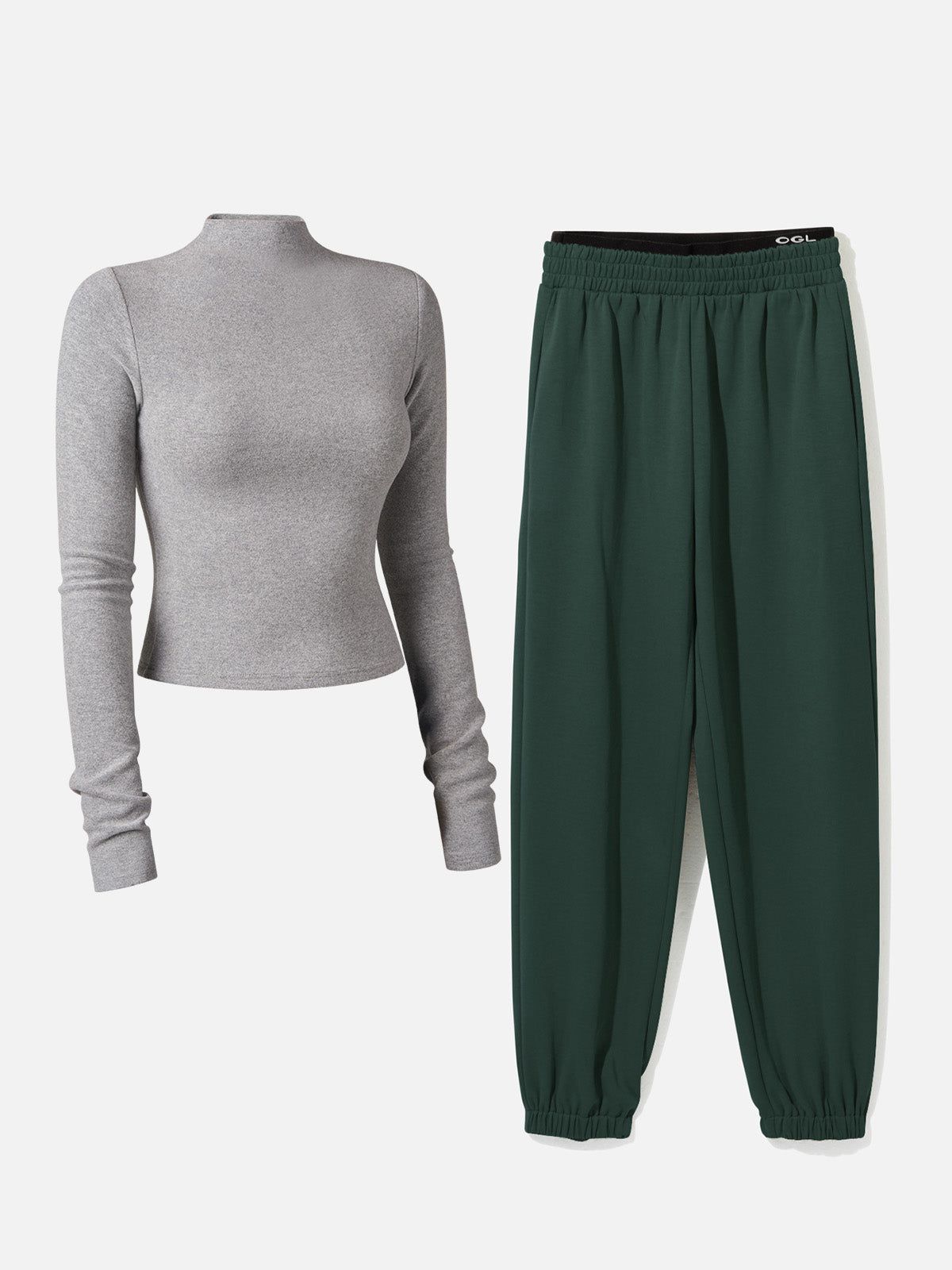 Double Waistband Sweatpants-Classic & Mock Neck Crop Top-2Pcs Set sold by ogl move product image thumbnail 4