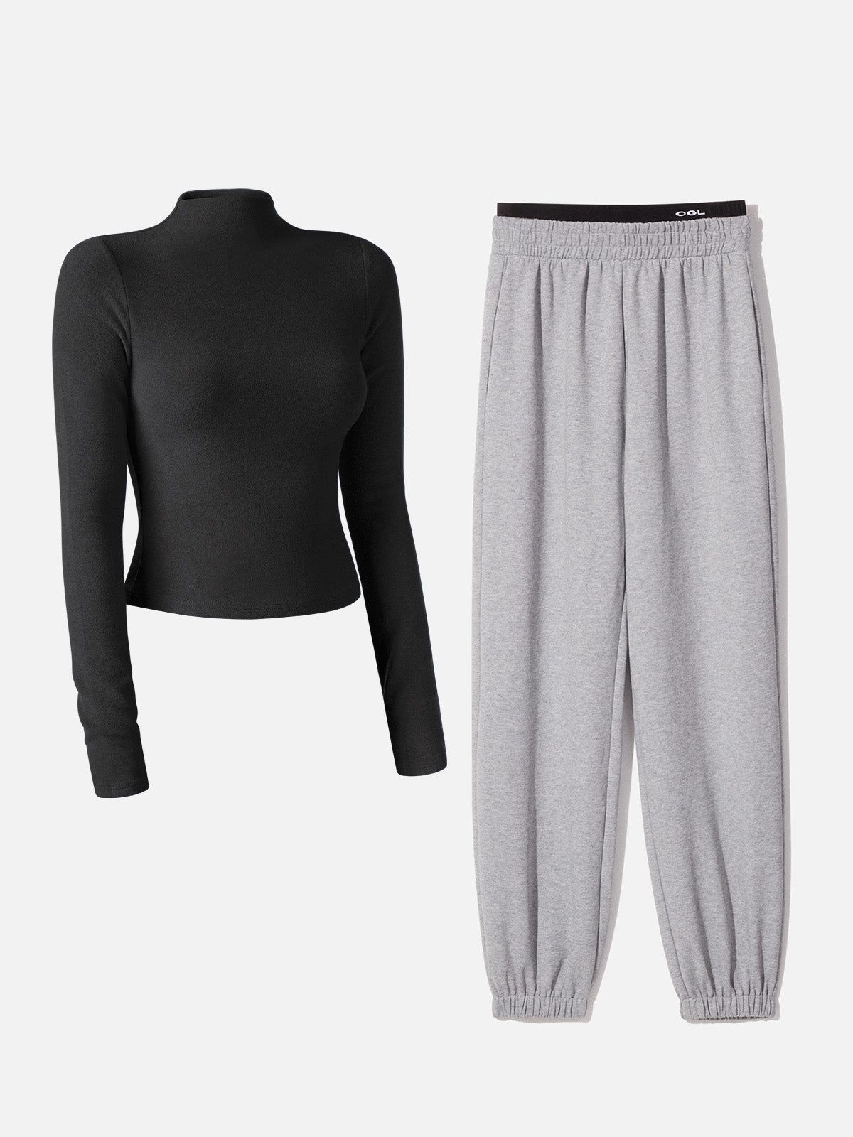 Double Waistband Sweatpants-Classic & Mock Neck Crop Top-2Pcs Set sold by ogl move