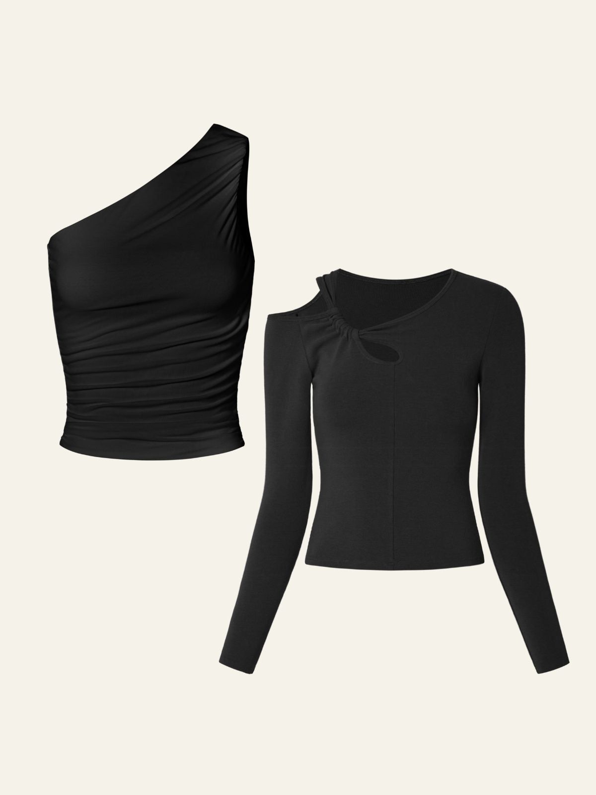 Eco-SkinKiss® Contour Ruched One Shoulder Tank & Eco-Mousse® Asymmetrical Cutout Long Sleeve Top 2Pcs Set sold by ogl move product image thumbnail 5