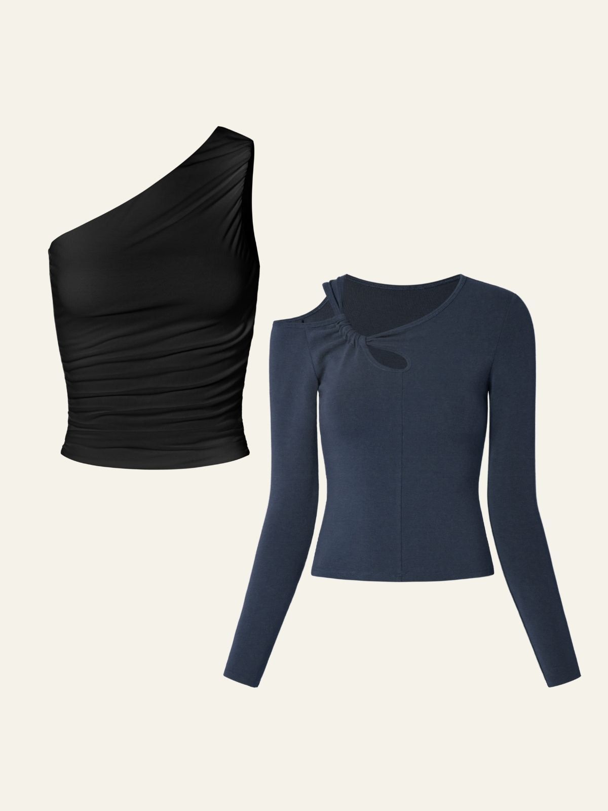 Eco-SkinKiss® Contour Ruched One Shoulder Tank & Eco-Mousse® Asymmetrical Cutout Long Sleeve Top 2Pcs Set sold by ogl move product image thumbnail 7