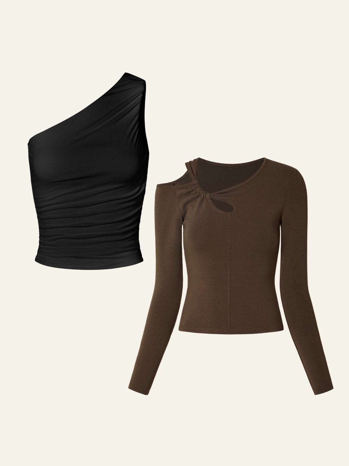 Eco-SkinKiss® Contour Ruched One Shoulder Tank & Eco-Mousse® Asymmetrical Cutout Long Sleeve Top 2Pcs Set sold by ogl move product image thumbnail 6