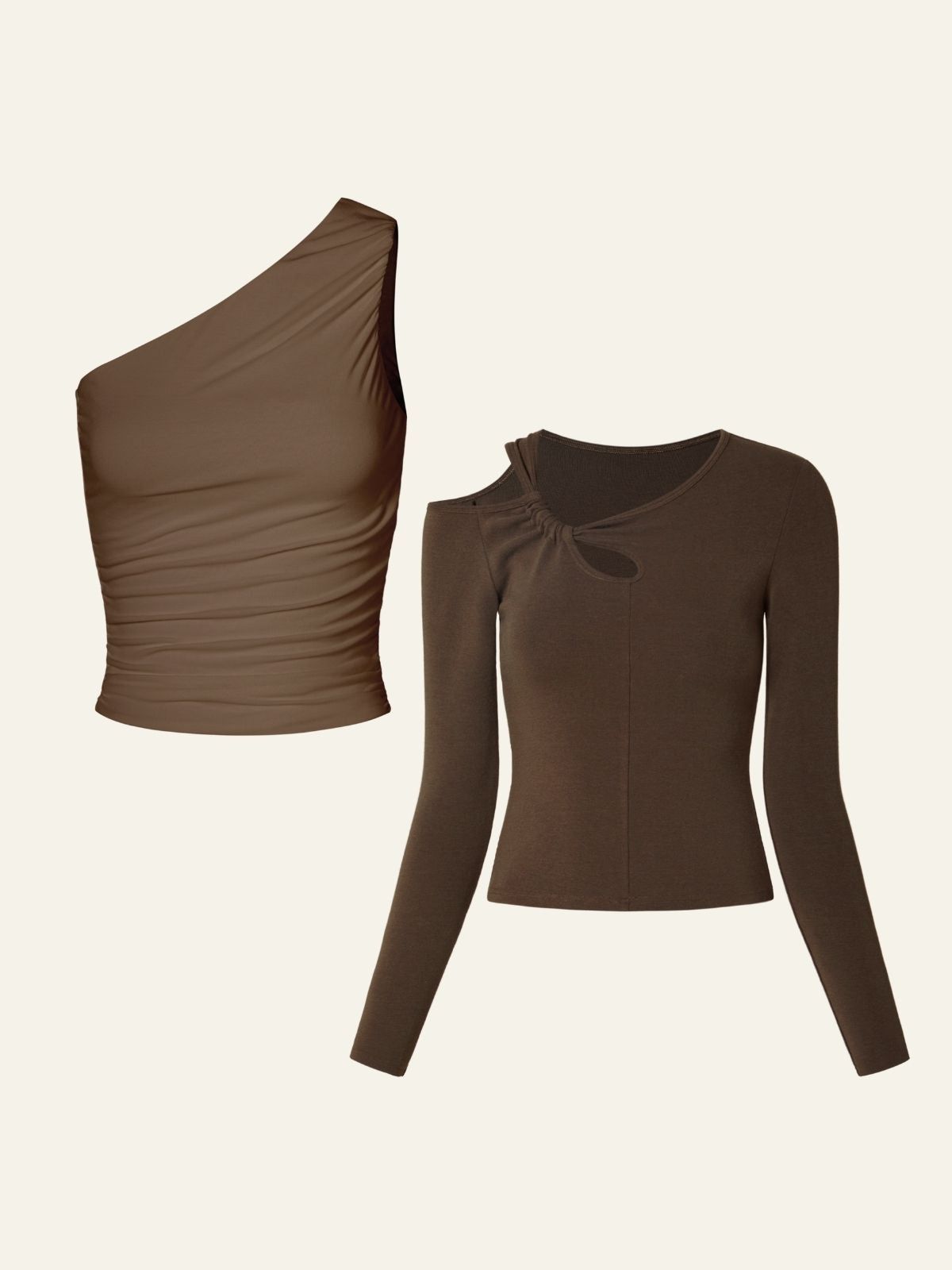 Eco-SkinKiss® Contour Ruched One Shoulder Tank & Eco-Mousse® Asymmetrical Cutout Long Sleeve Top 2Pcs Set sold by ogl move product image thumbnail 9