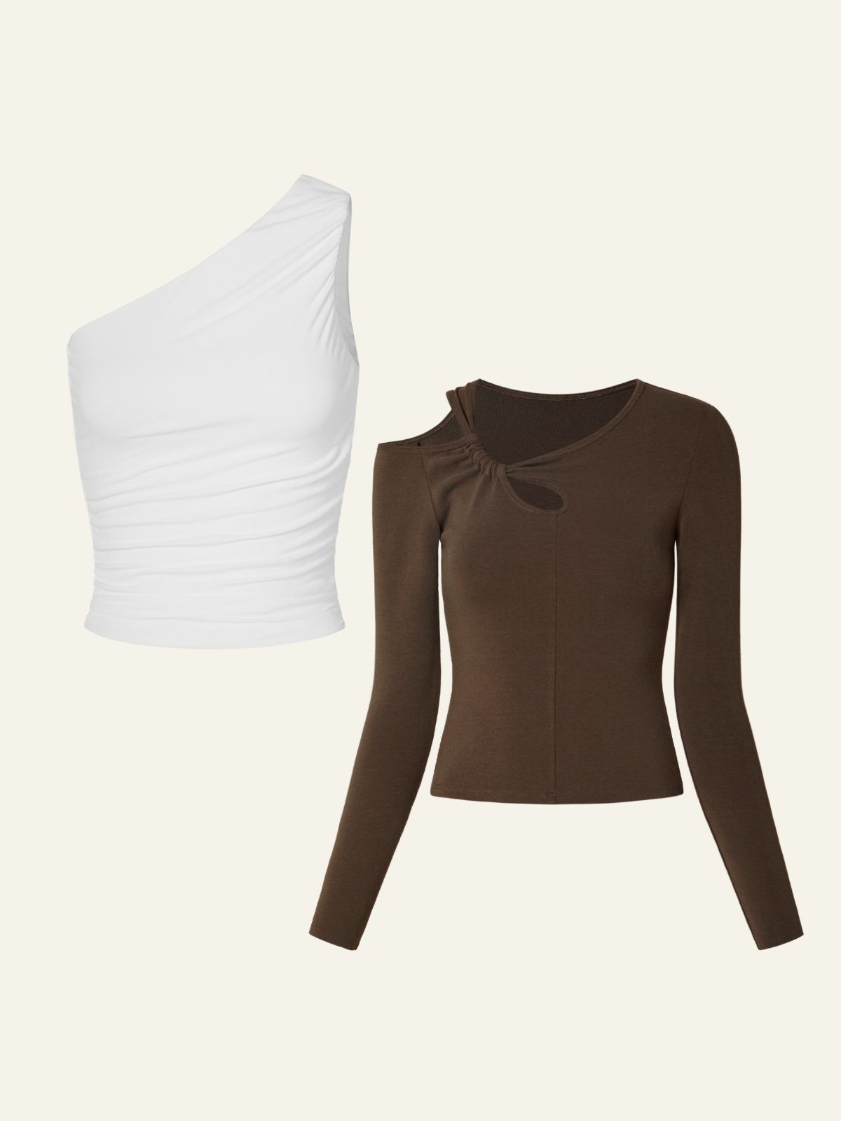 Eco-SkinKiss® Contour Ruched One Shoulder Tank & Eco-Mousse® Asymmetrical Cutout Long Sleeve Top 2Pcs Set sold by ogl move product image thumbnail 3