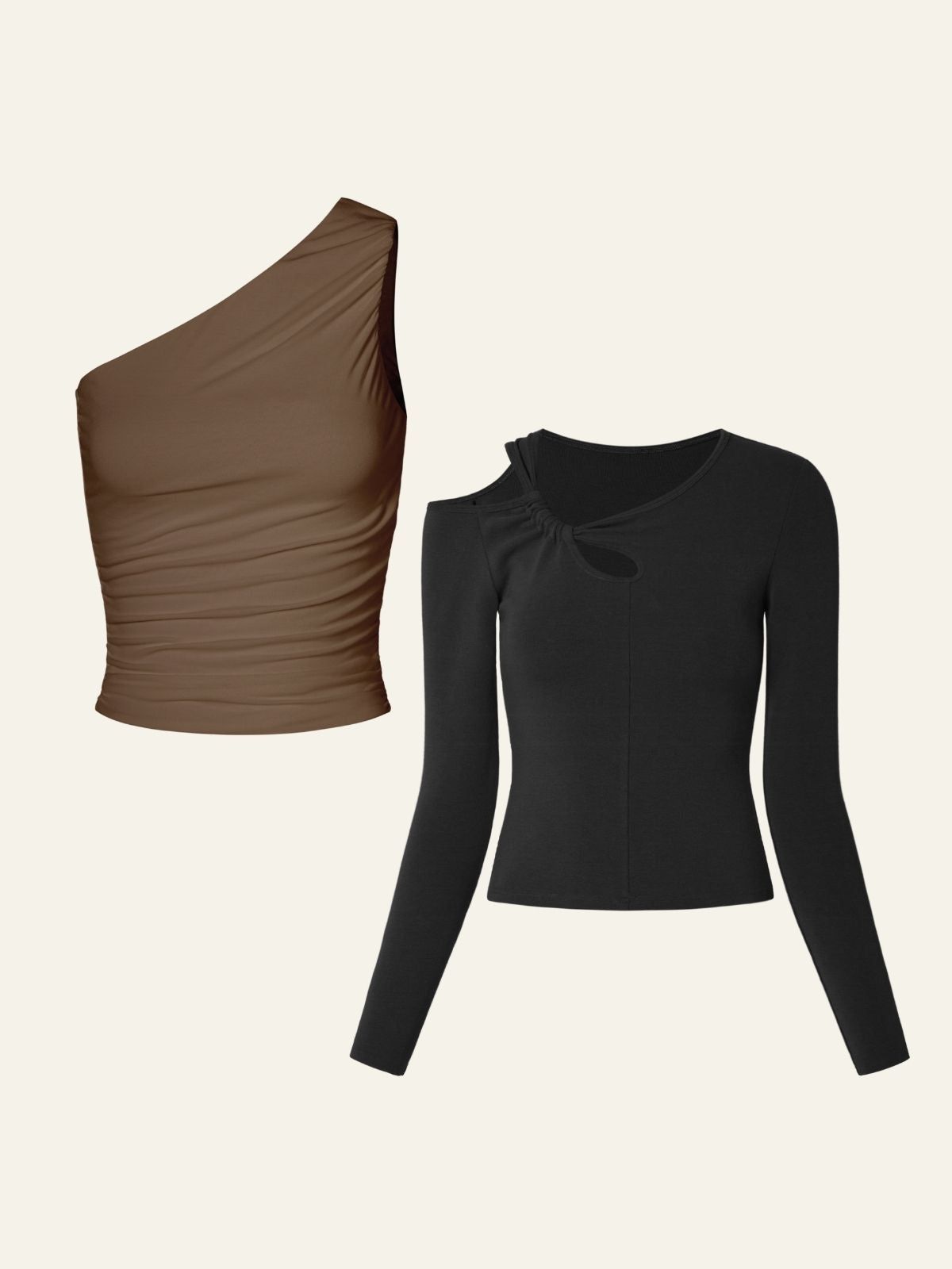 Eco-SkinKiss® Contour Ruched One Shoulder Tank & Eco-Mousse® Asymmetrical Cutout Long Sleeve Top 2Pcs Set sold by ogl move product image thumbnail 8