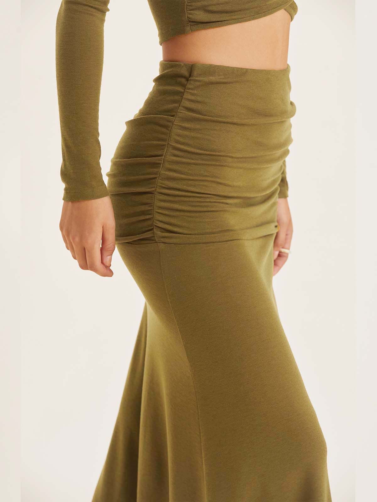 Tencel Wool Surplice Long Sleeve Top & Mid-Waist Ruches Midi Skirt 2Pcs Set sold by ogl move product image thumbnail 6