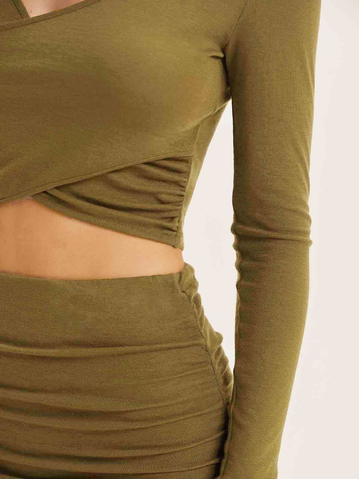 Tencel Wool Surplice Long Sleeve Top & Mid-Waist Ruches Midi Skirt 2Pcs Set sold by ogl move product image thumbnail 5