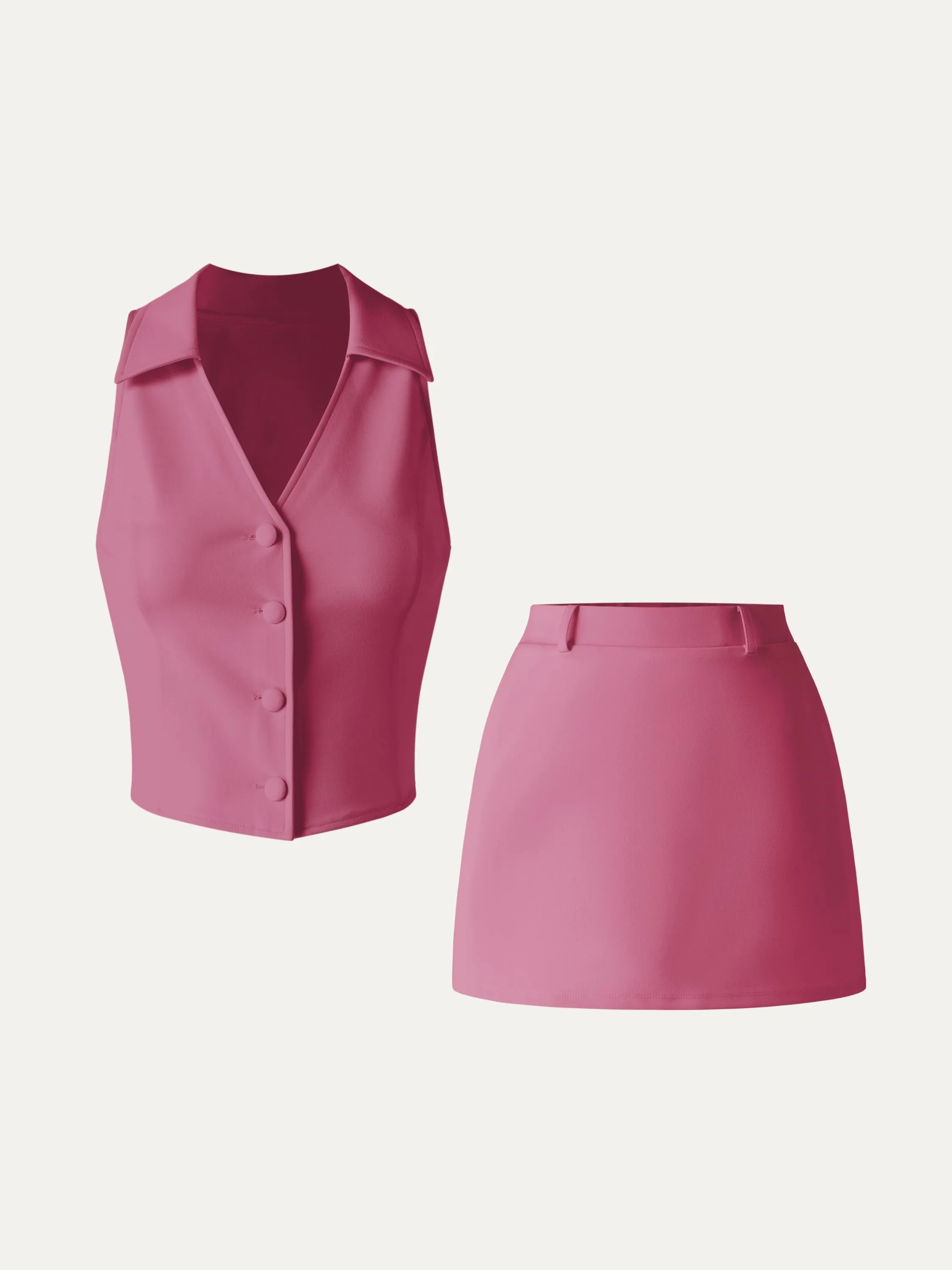 Chic Ponte V-neck Vest & Elastic Waistband Mini Skort 2 Pcs Set sold by ogl move product image thumbnail 3