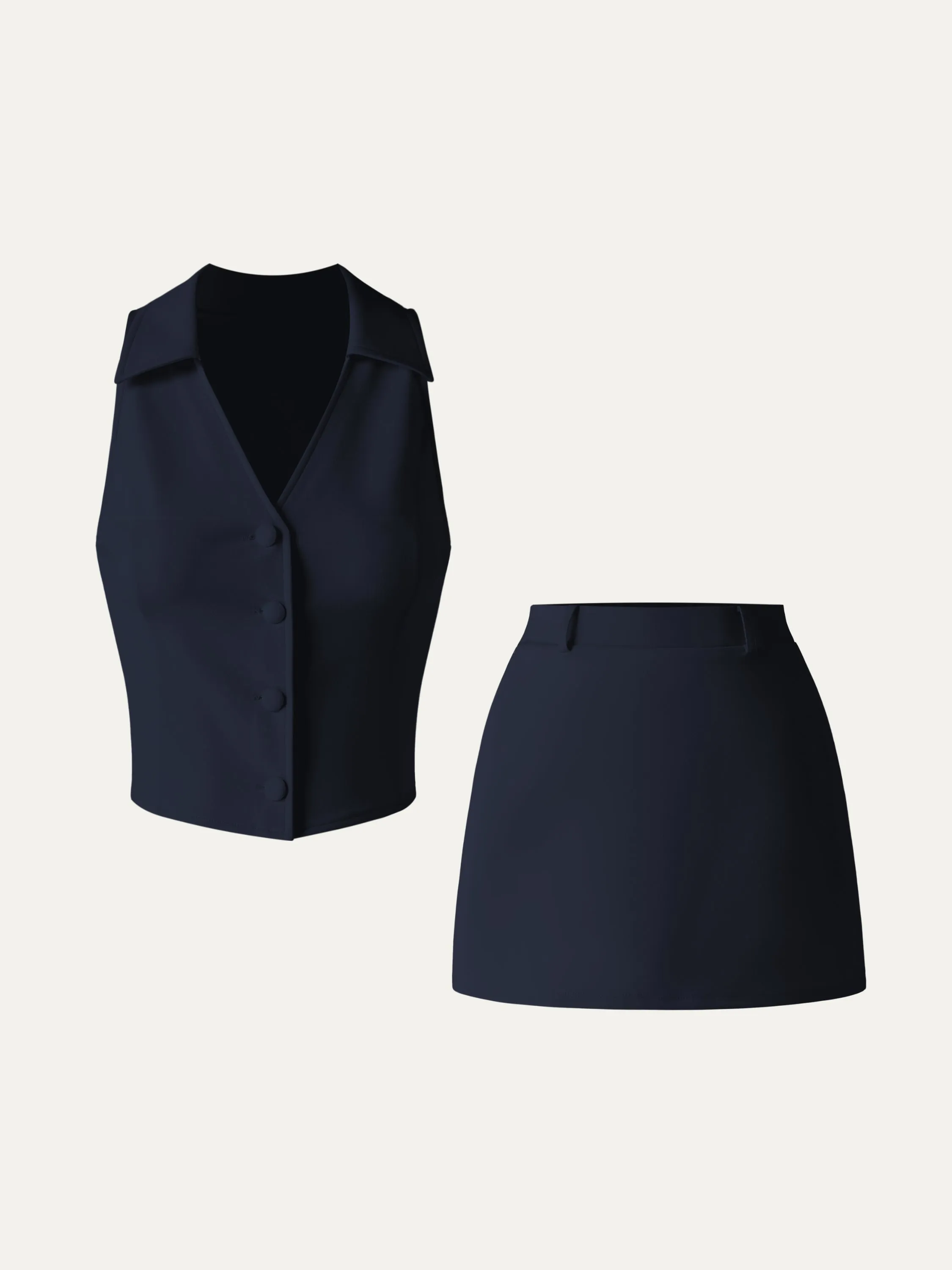 Chic Ponte V-neck Vest & Elastic Waistband Mini Skort 2 Pcs Set sold by ogl move product image thumbnail 4
