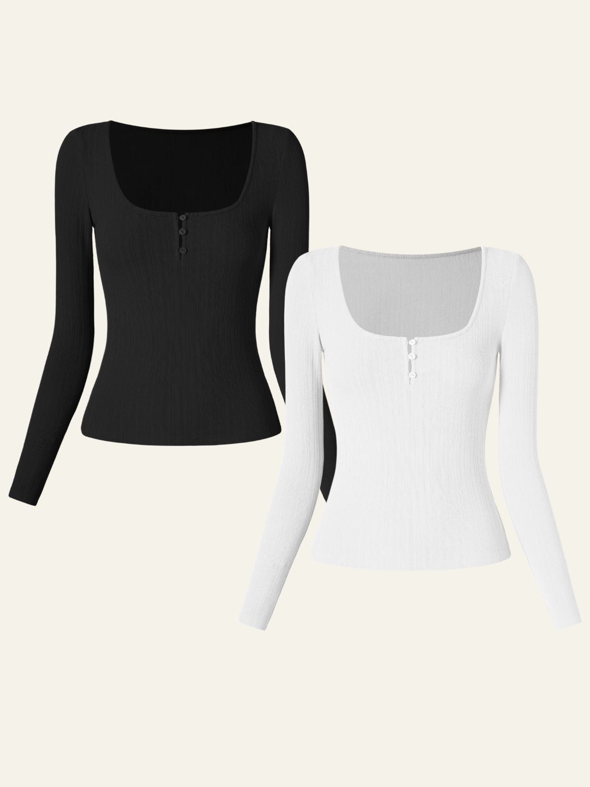 Textured Knit U-Neck Henley Long Sleeve Top 2Pcs Set sold by ogl move product image thumbnail 3