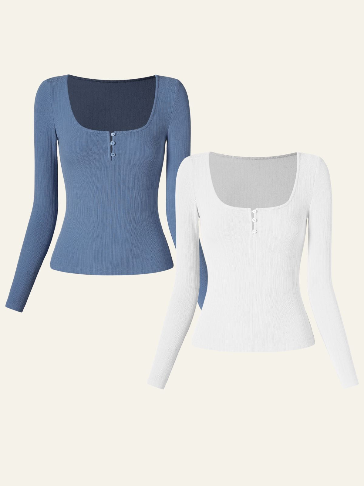 Textured Knit U-Neck Henley Long Sleeve Top 2Pcs Set sold by ogl move