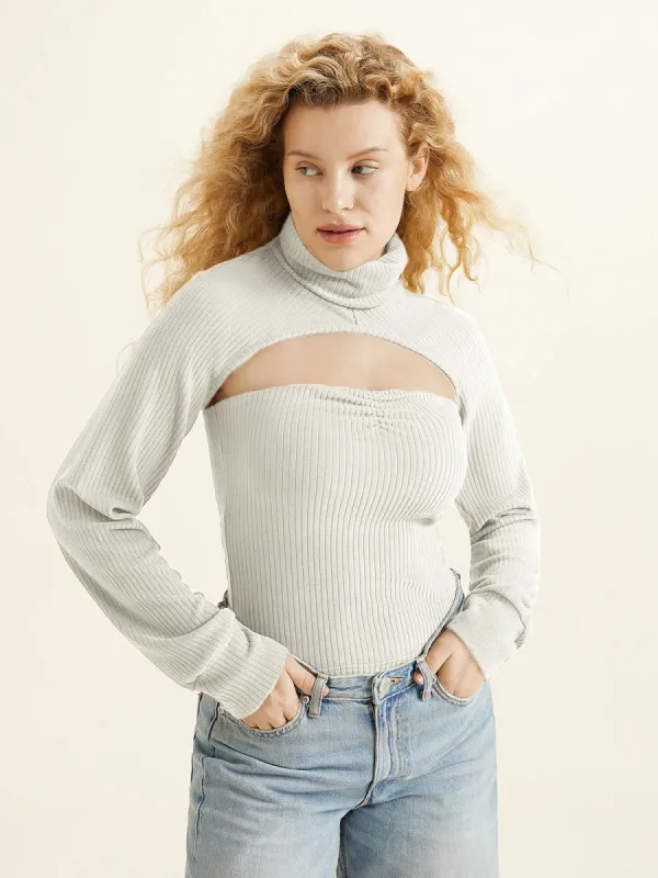 Velvety Touch Ribbed Turtleneck Balloon Sleeve Shrug sold by ogl move