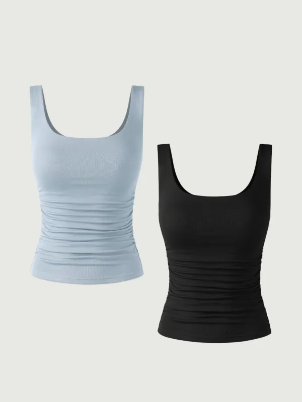 Ruched Sides Square Brami Tank Top-Hip Length 2Pcs Set sold by ogl move