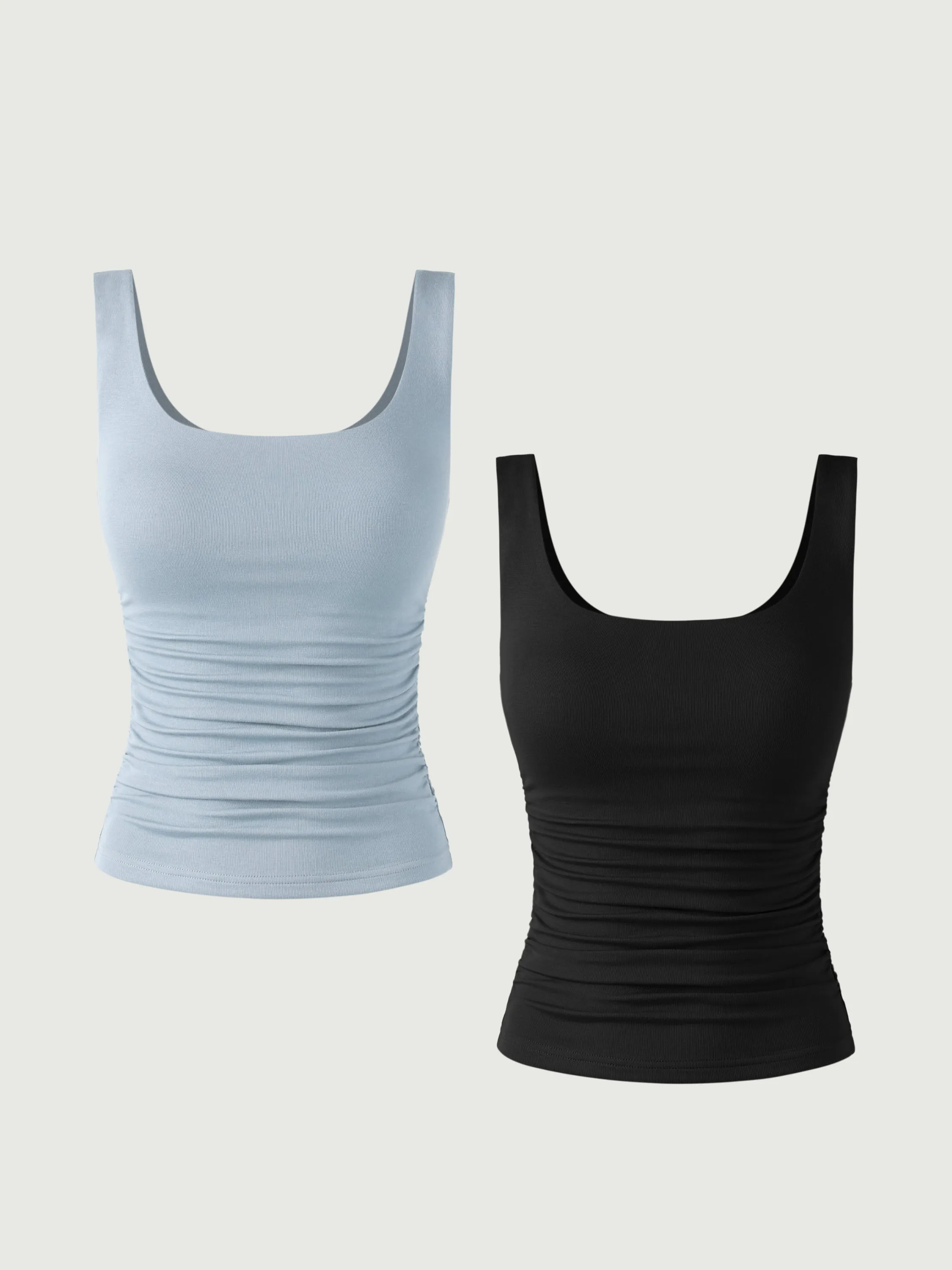 Ruched Sides Square Brami Tank Top-Hip Length 2Pcs Set sold by ogl move