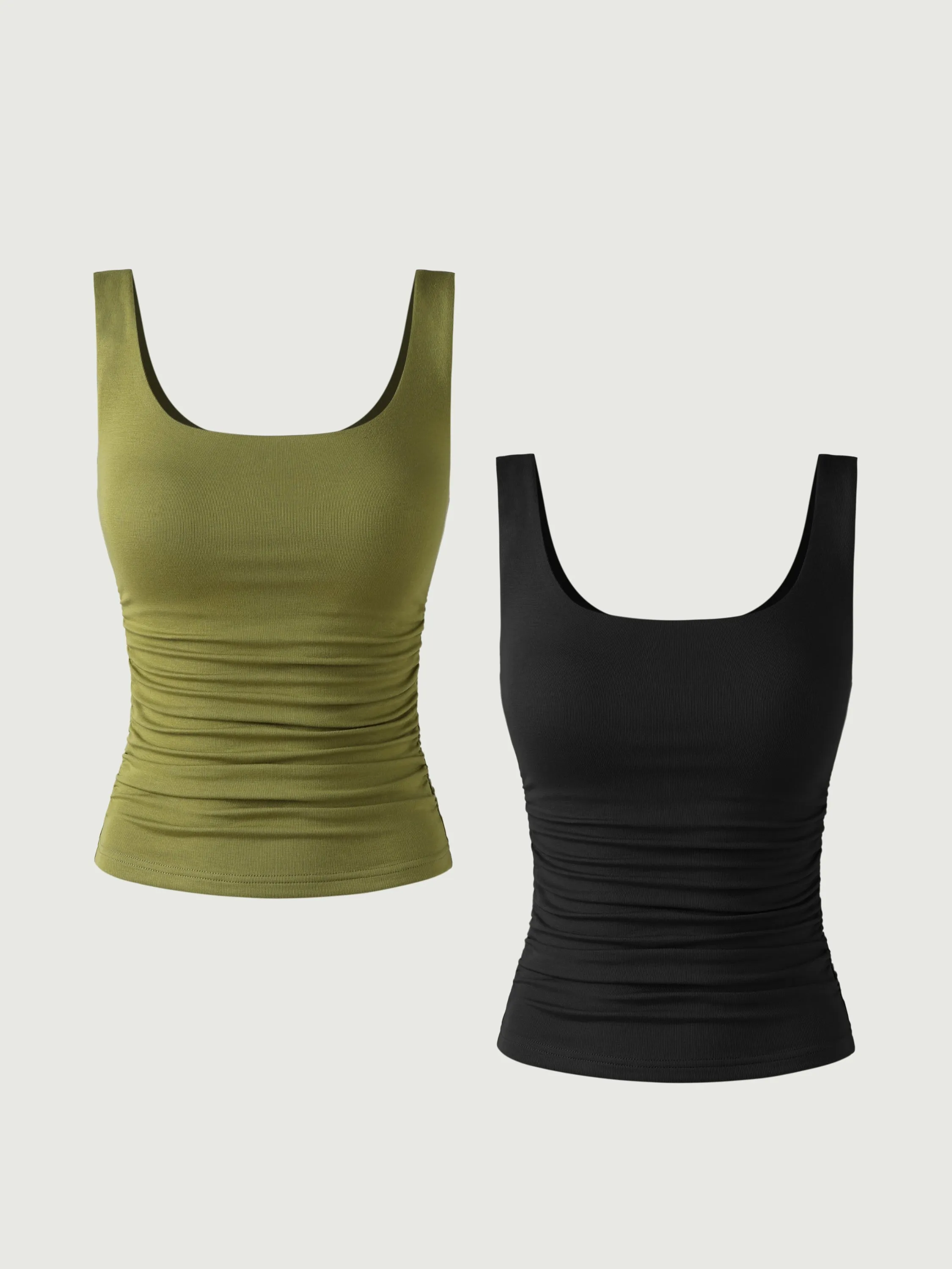 Ruched Sides Square Brami Tank Top-Hip Length 2Pcs Set sold by ogl move product image thumbnail 2
