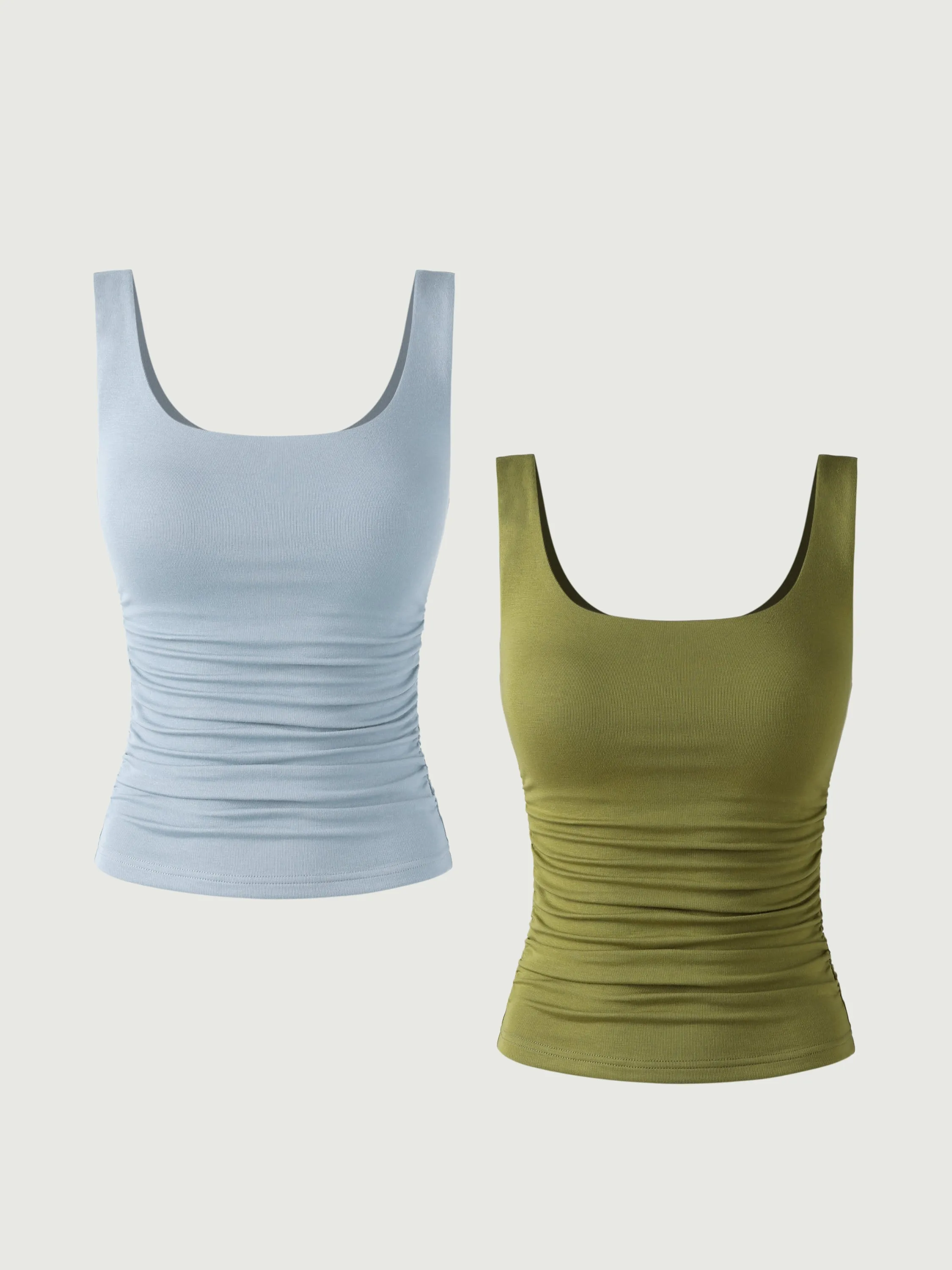 Ruched Sides Square Brami Tank Top-Hip Length 2Pcs Set sold by ogl move product image thumbnail 3