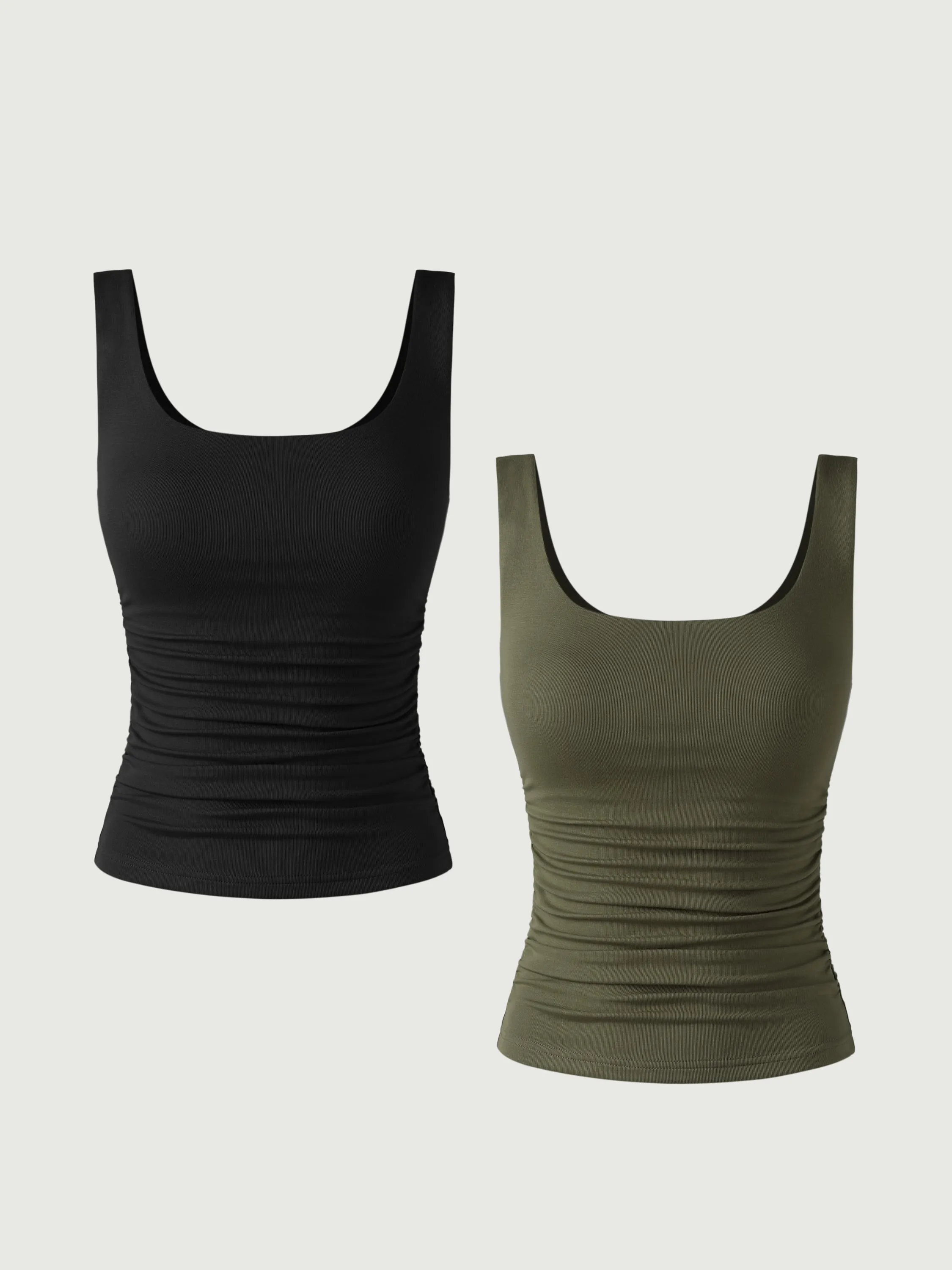 Ruched Sides Square Brami Tank Top-Hip Length 2Pcs Set sold by ogl move product image thumbnail 4