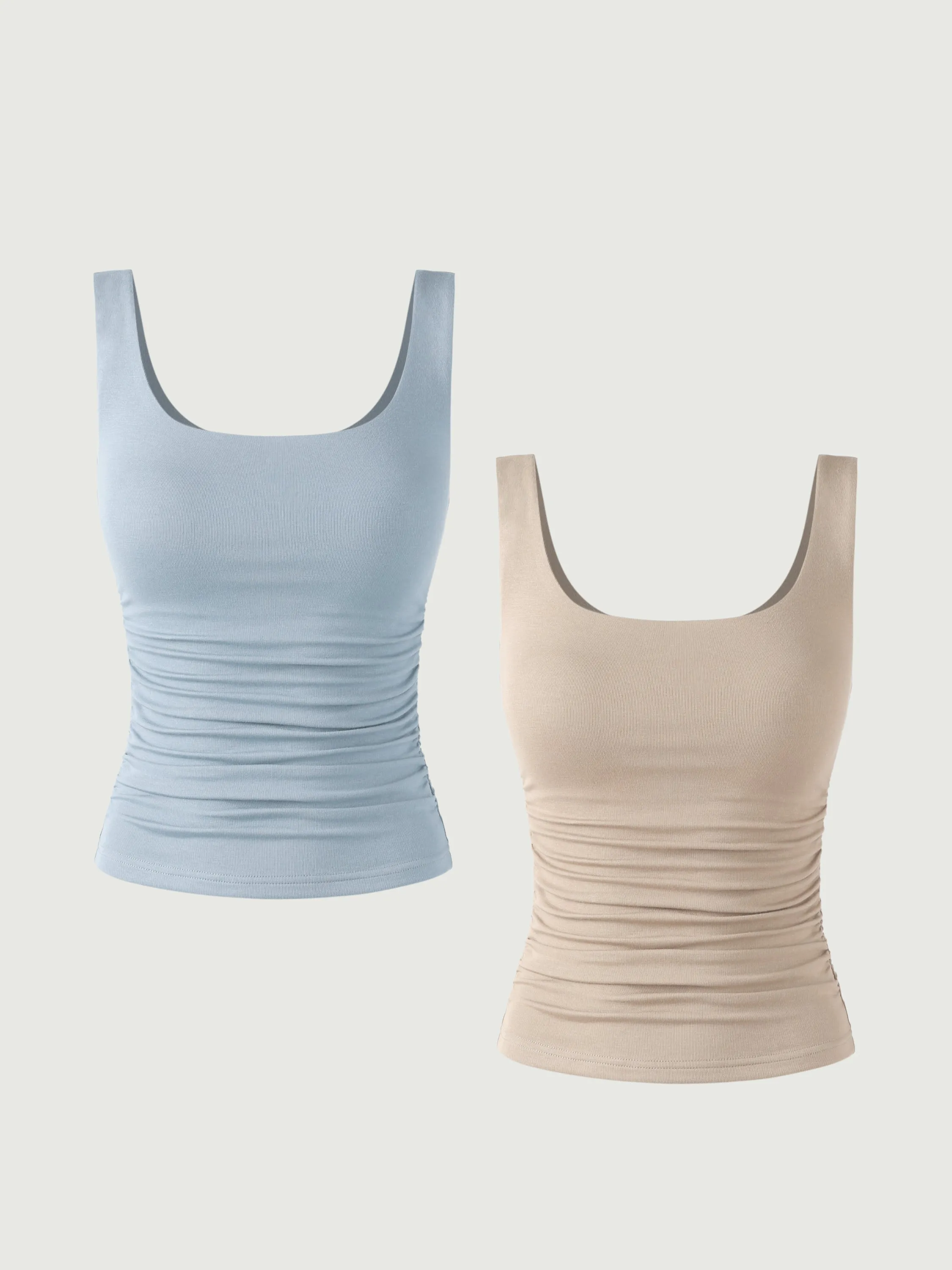 Ruched Sides Square Brami Tank Top-Hip Length 2Pcs Set sold by ogl move product image thumbnail 5