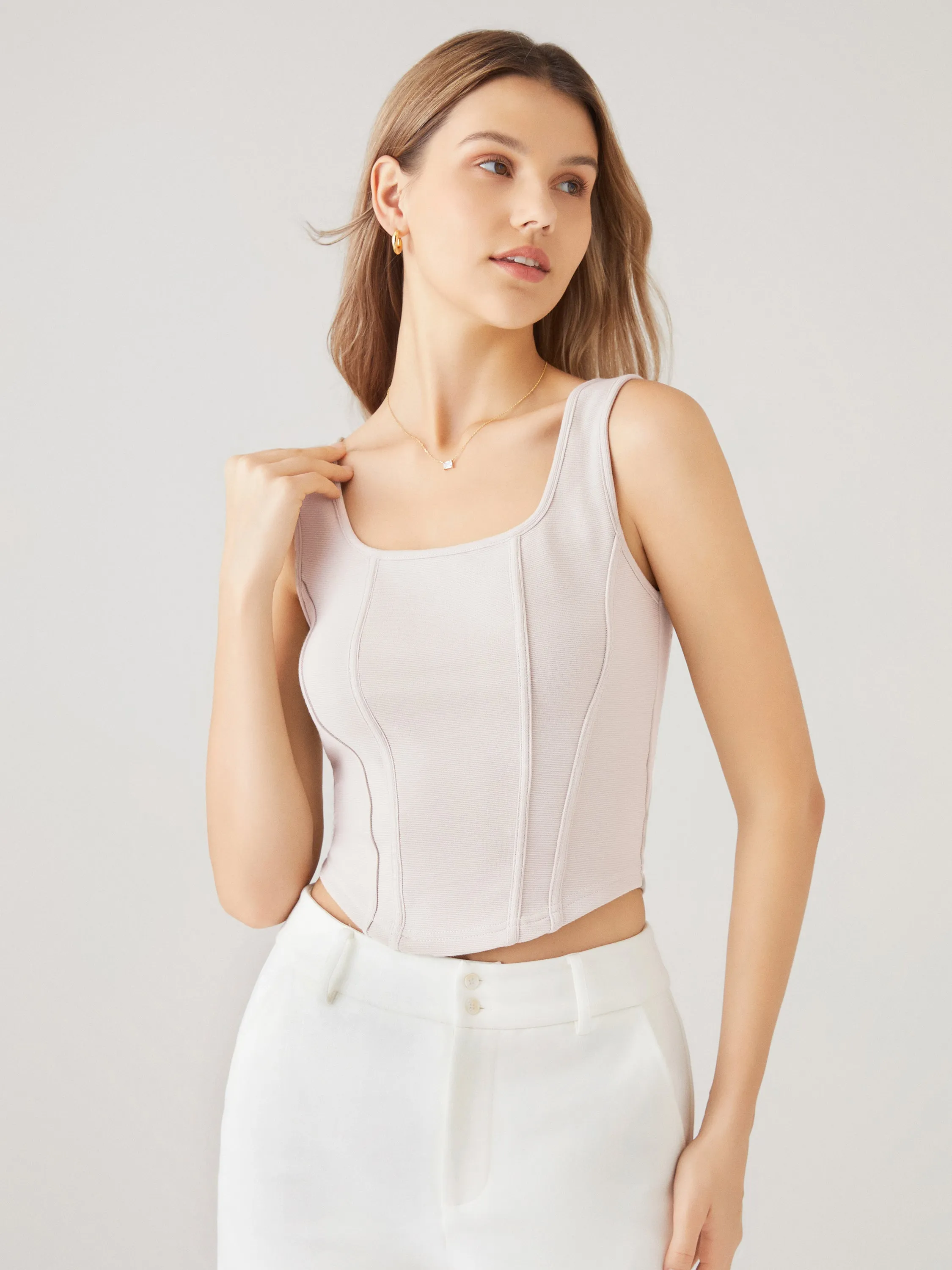 Squareneck Corset Seaming Cropped Tank Top sold by ogl move
