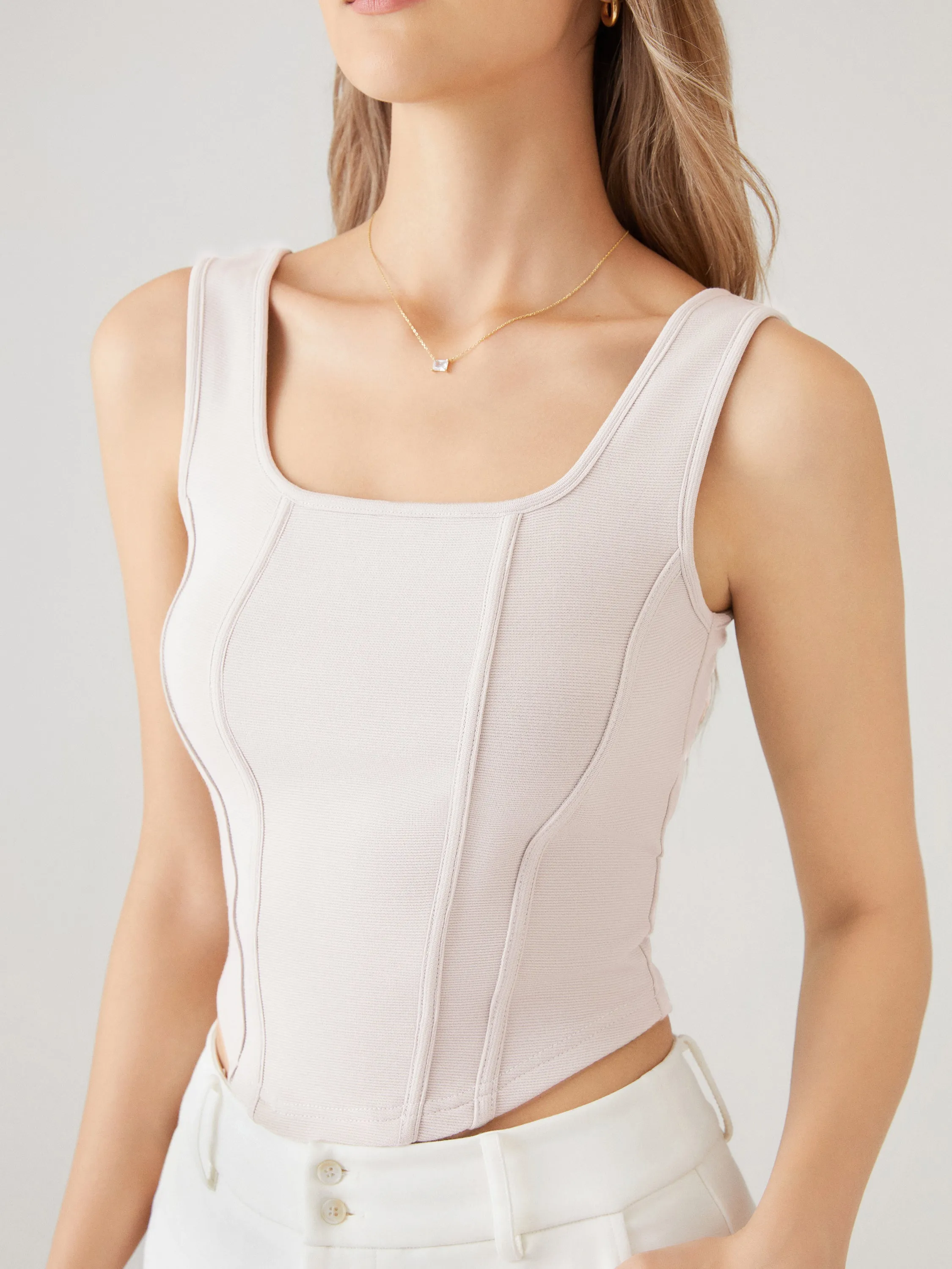 Squareneck Corset Seaming Cropped Tank Top sold by ogl move product image thumbnail 4