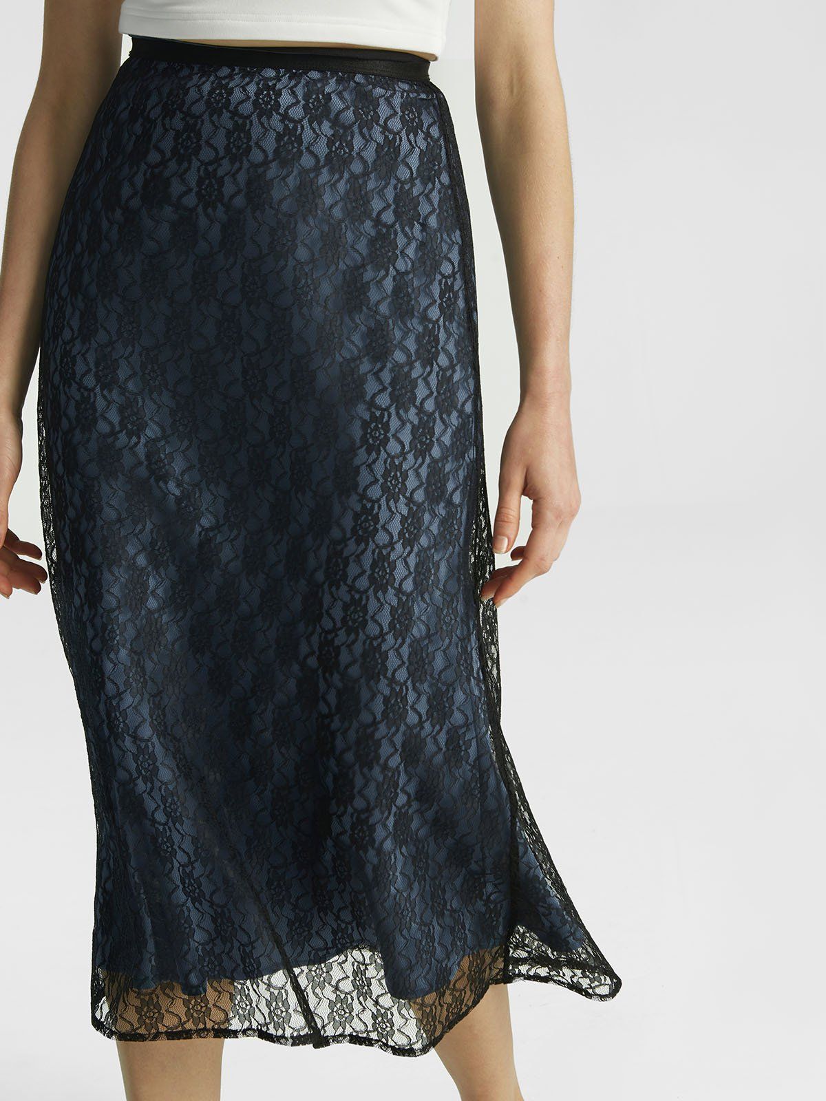 Silk-Like 2-In-1 Lacey Satin Midi Skirt sold by ogl move product image thumbnail 5