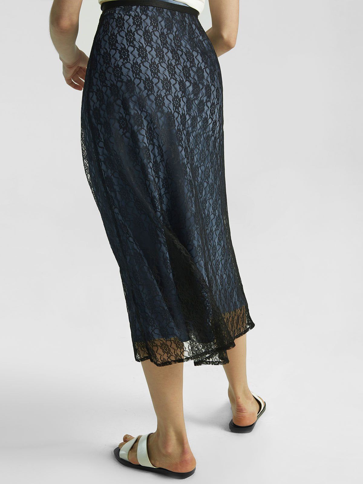 Silk-Like 2-In-1 Lacey Satin Midi Skirt sold by ogl move product image thumbnail 4