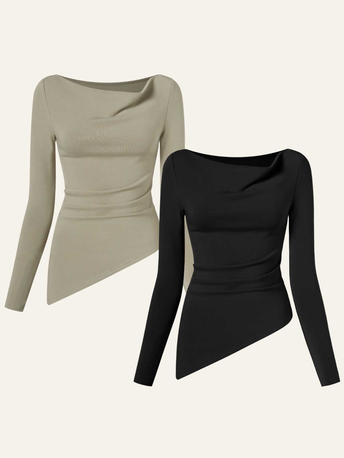 Eco-Mousse Cowl Neck Side Ruched Asymmetrical Top 2Pcs Set sold by ogl move product image thumbnail 5