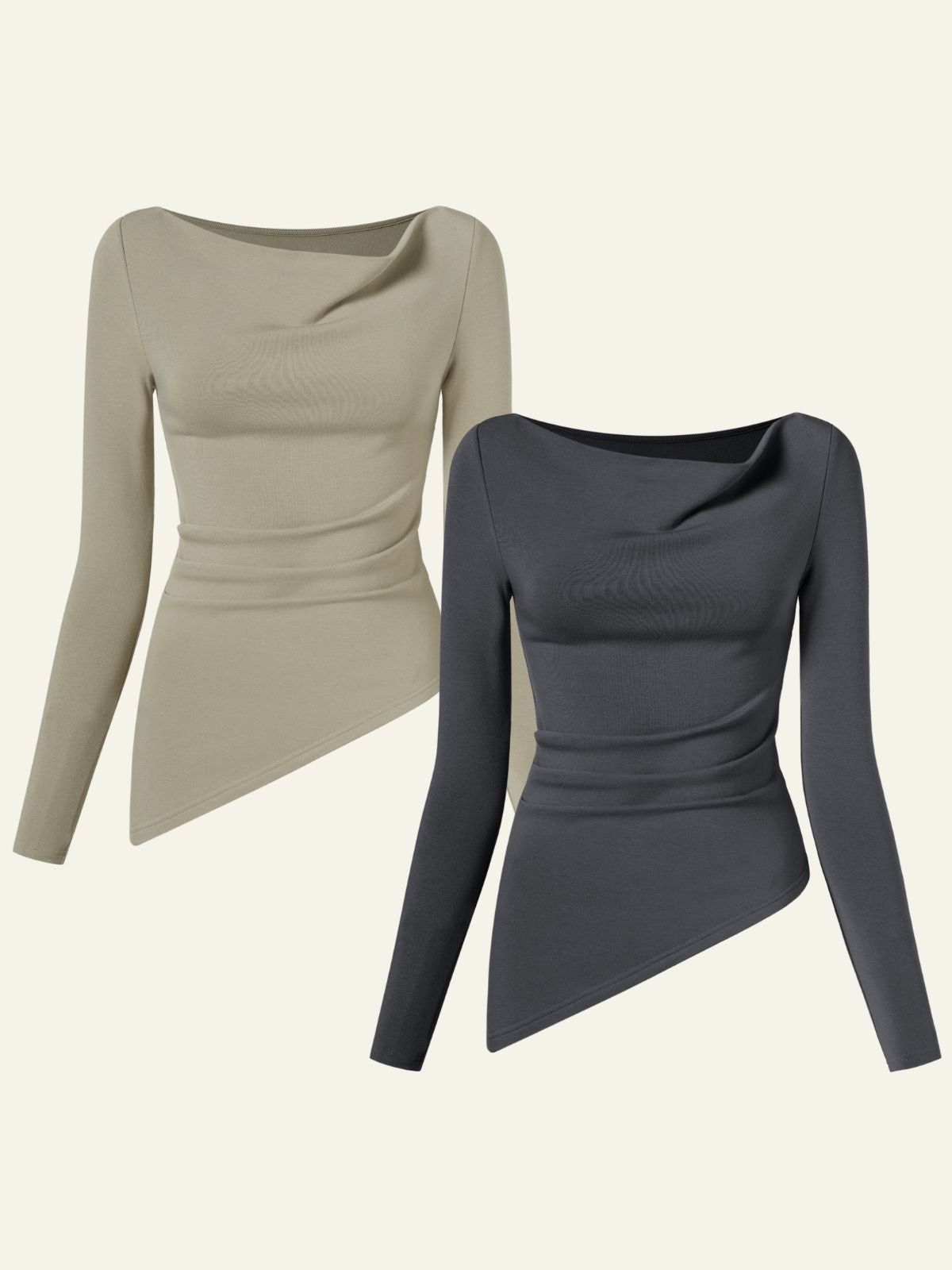 Eco-Mousse Cowl Neck Side Ruched Asymmetrical Top 2Pcs Set sold by ogl move product image thumbnail 4