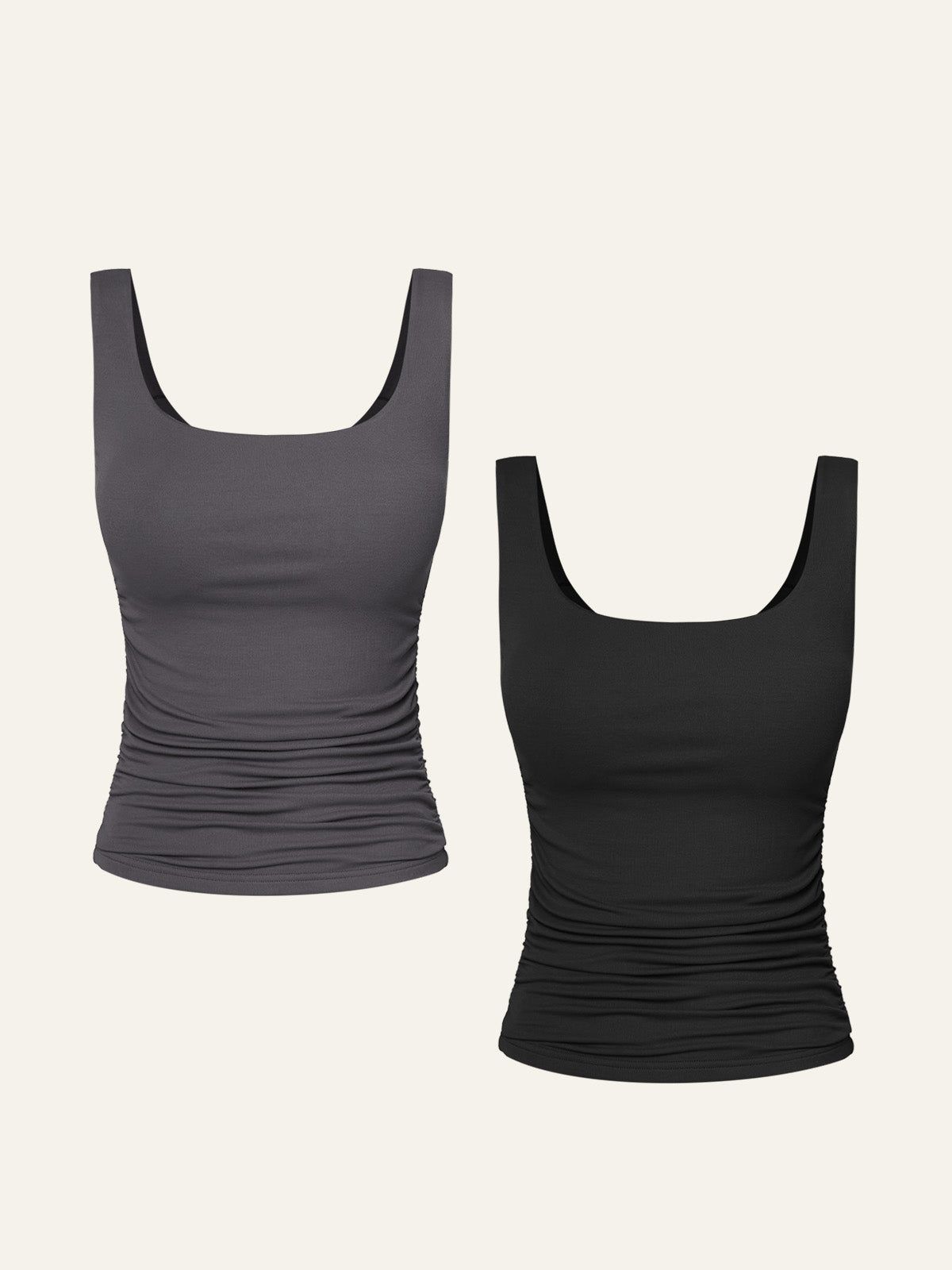 Eco-SkinKiss Ruched Sides Square Brami Tank Top-Hip Length 2Pcs Set sold by ogl move product image thumbnail 3