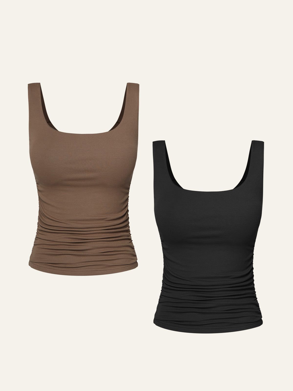 Eco-SkinKiss Ruched Sides Square Brami Tank Top-Hip Length 2Pcs Set sold by ogl move product image thumbnail 2