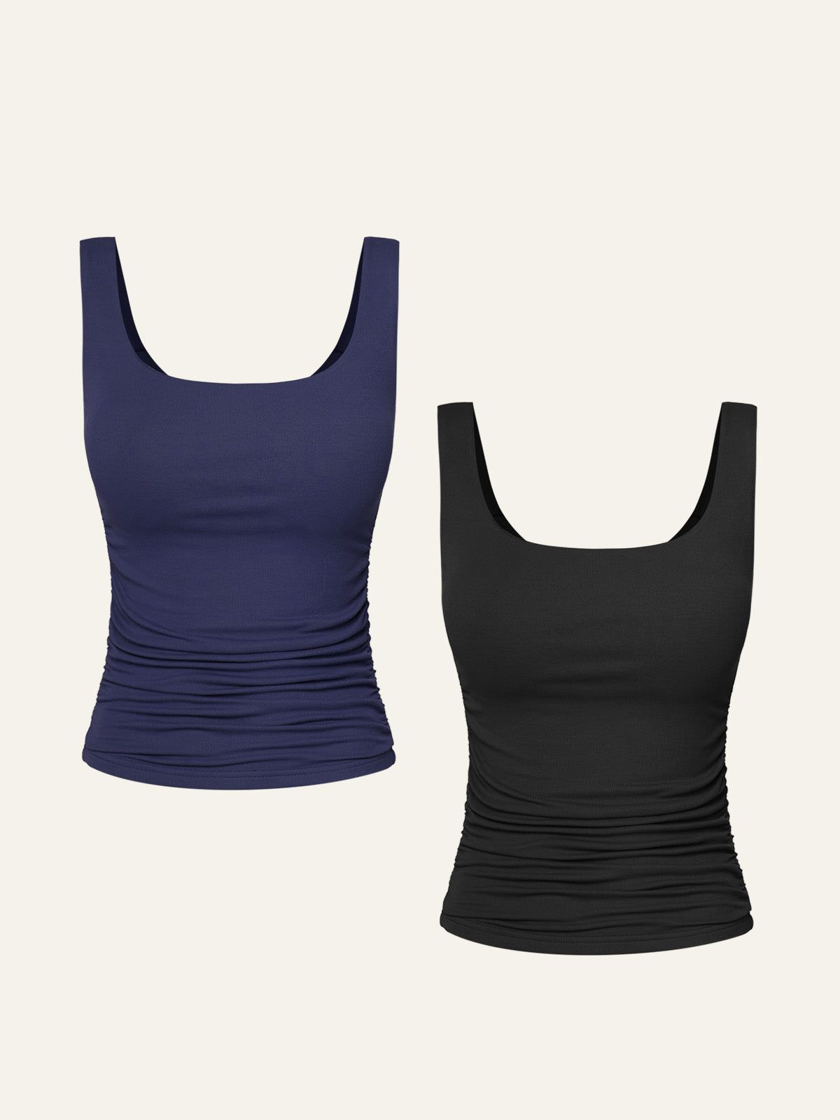 Eco-SkinKiss Ruched Sides Square Brami Tank Top-Hip Length 2Pcs Set sold by ogl move product image thumbnail 4