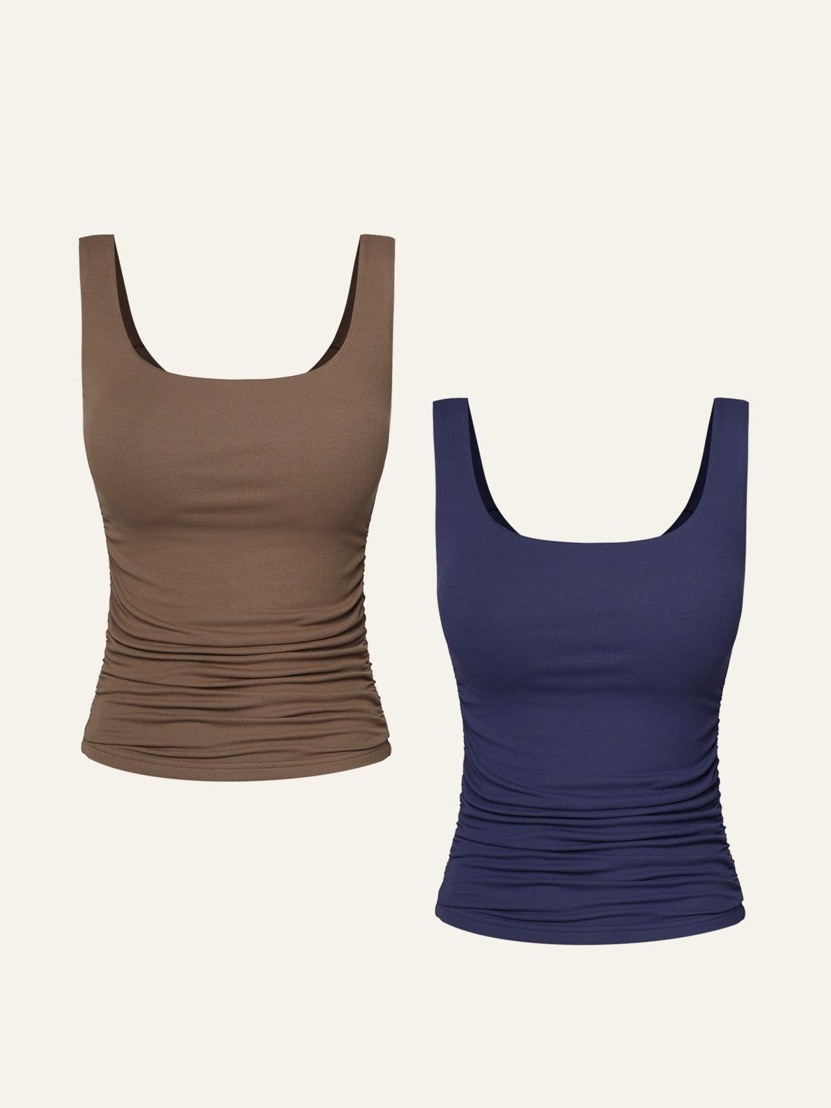 Eco-SkinKiss Ruched Sides Square Brami Tank Top-Hip Length 2Pcs Set sold by ogl move product image thumbnail 5