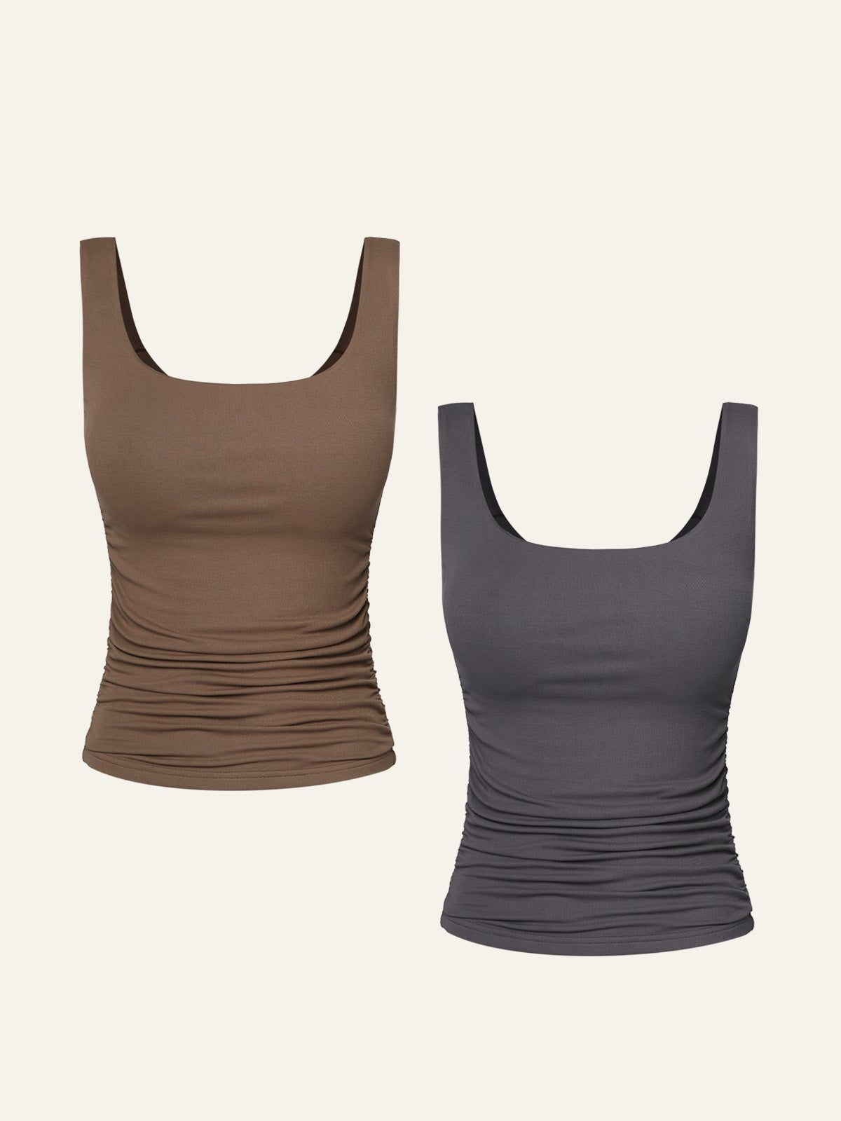 Eco-SkinKiss Ruched Sides Square Brami Tank Top-Hip Length 2Pcs Set sold by ogl move