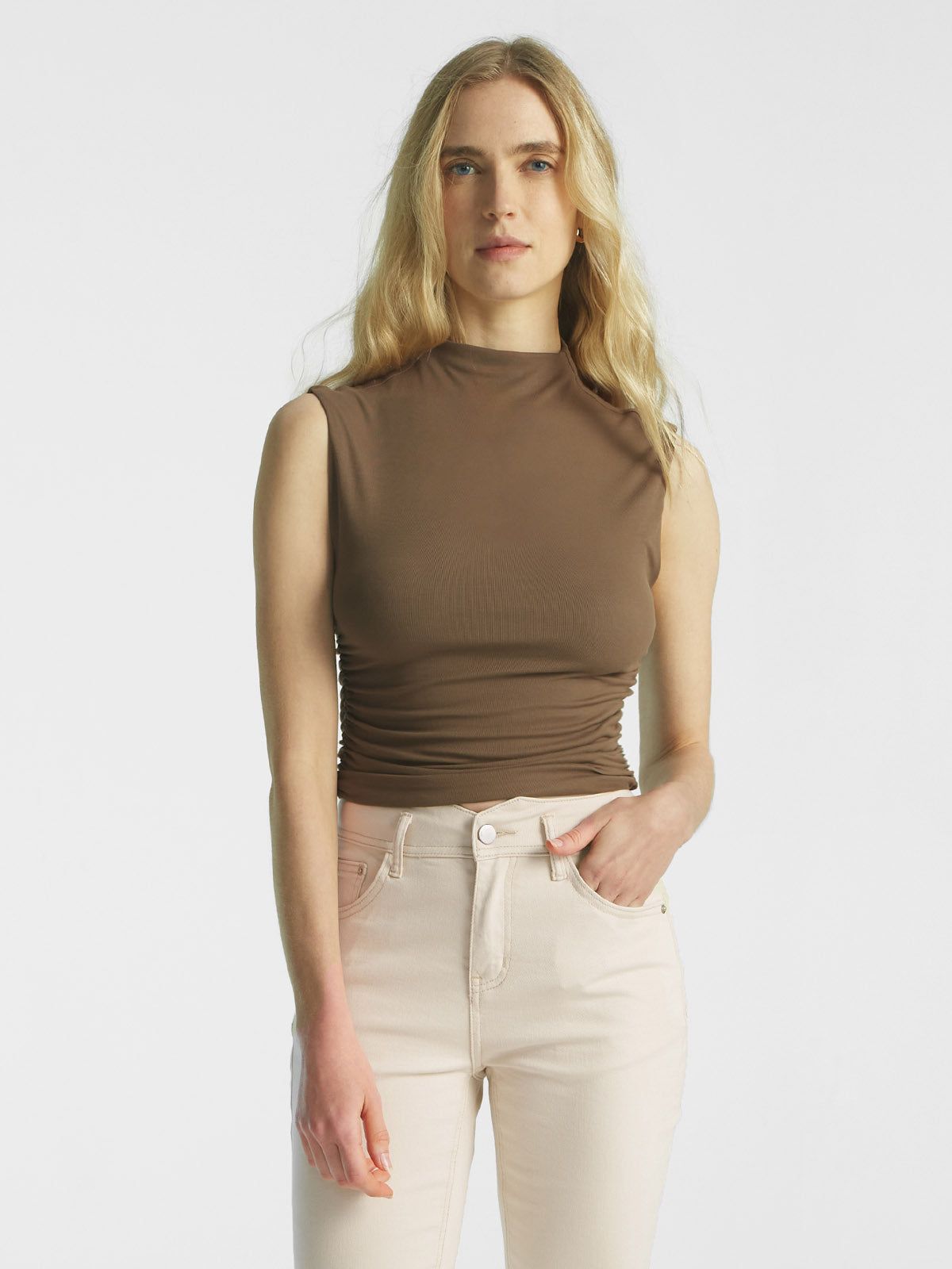 Eco-SkinKiss® Workleisure Mock Neck Ruched Sides Tank Top sold by ogl move product image thumbnail 4