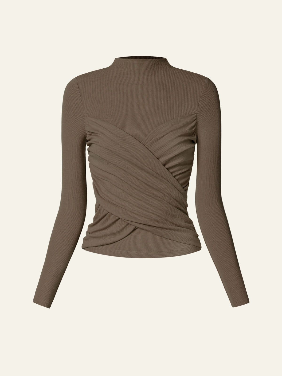 Merino Wool Blend Rib Ruched Surplice Mockneck Top sold by ogl move product image thumbnail 9