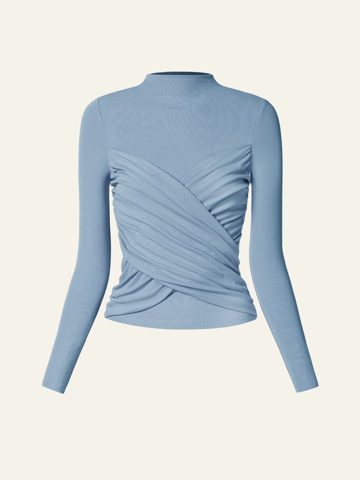 Merino Wool Blend Rib Ruched Surplice Mockneck Top sold by ogl move product image thumbnail 7