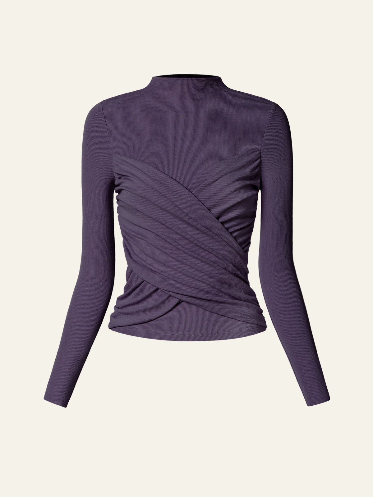 Merino Wool Blend Rib Ruched Surplice Mockneck Top sold by ogl move product image thumbnail 2