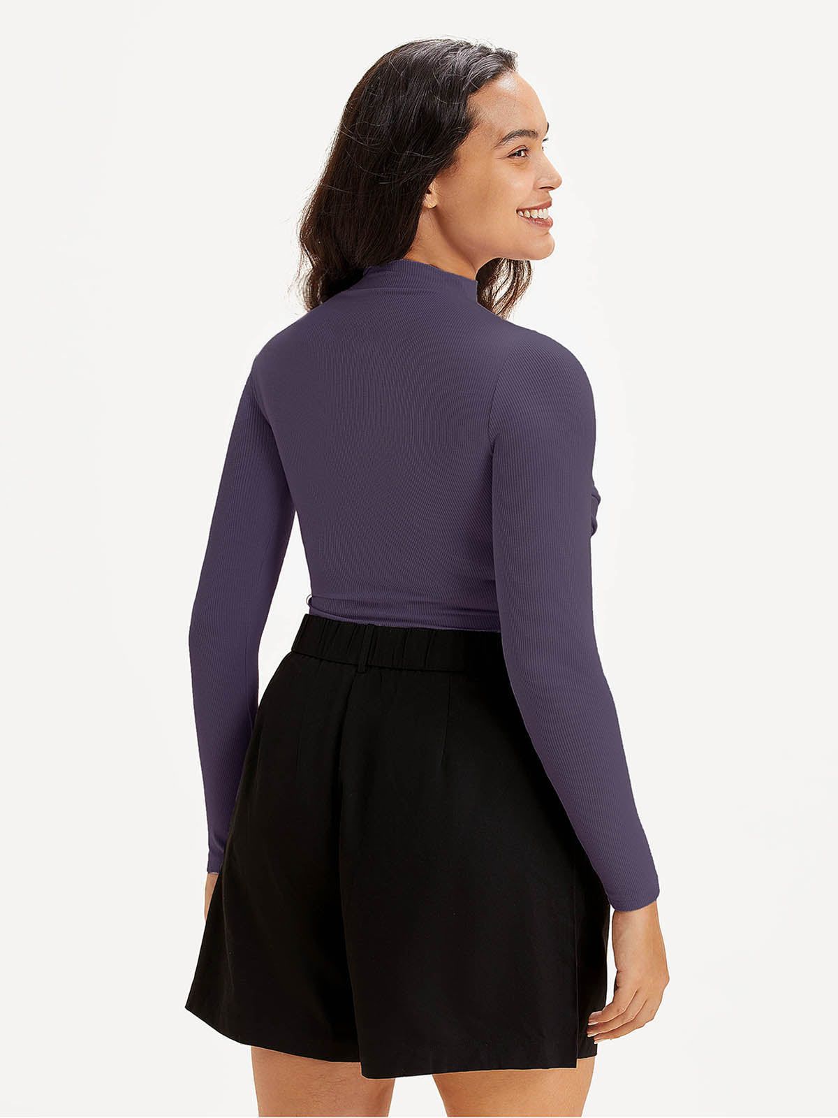 Merino Wool Blend Rib Ruched Surplice Mockneck Top sold by ogl move product image thumbnail 6