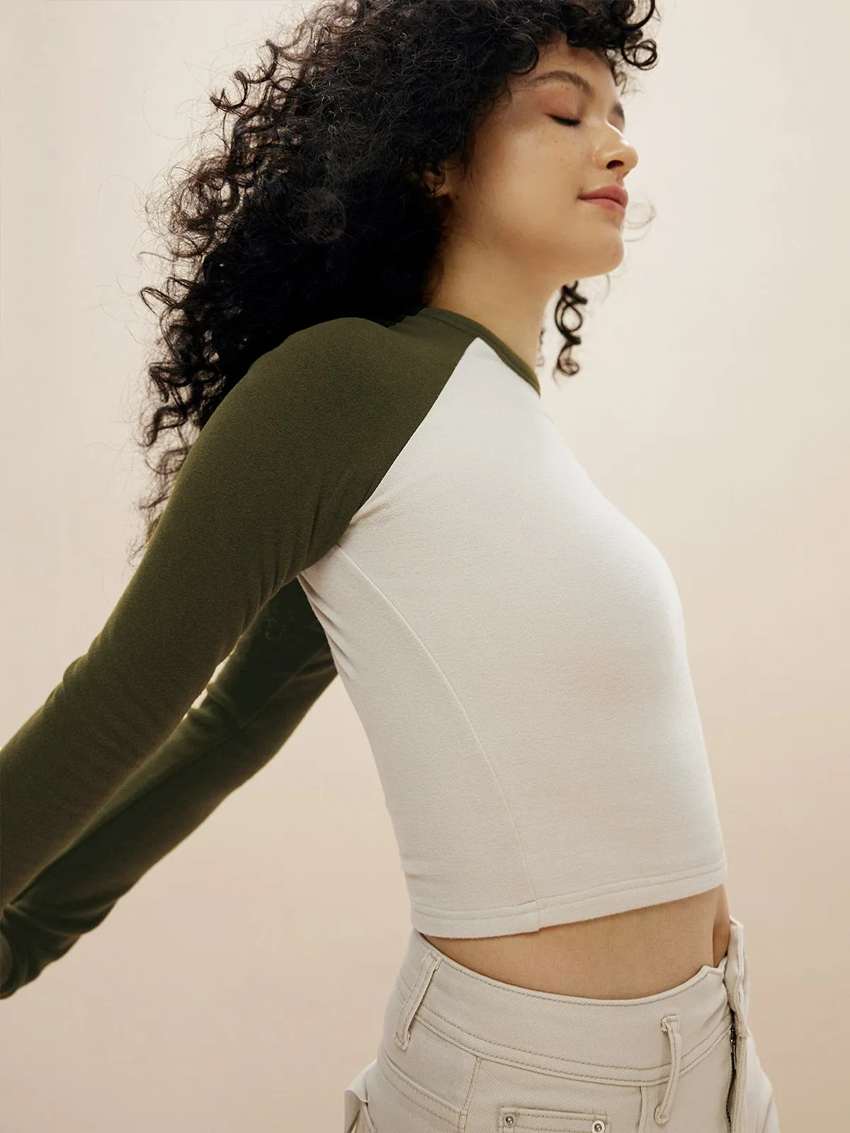 Eco-Mousse® Thermal Raglan Contrast Sleeve Top sold by ogl move product image thumbnail 5