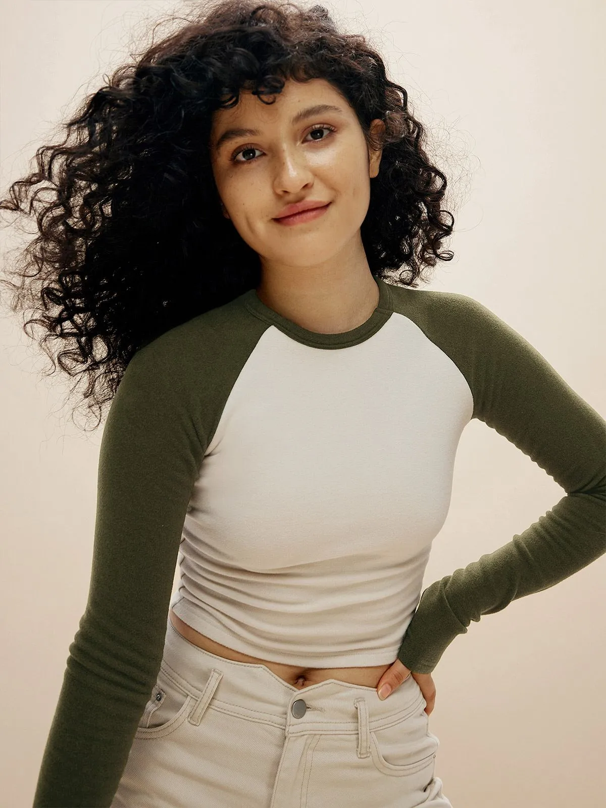 Eco-Mousse® Thermal Raglan Contrast Sleeve Top sold by ogl move product image thumbnail 2